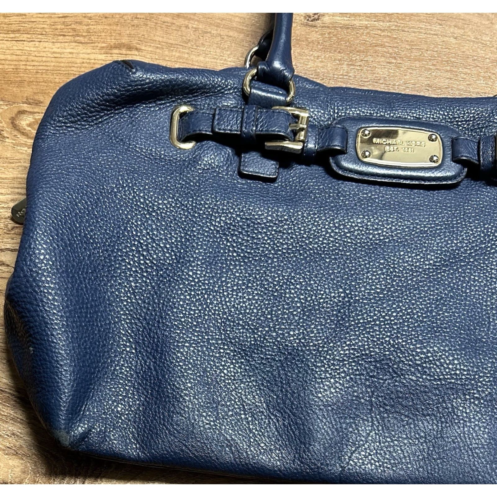 Vintage VINTAGE Michael Kors Hamilton Weekender Navy Pebbled Leather Luggage Satchel Bag Tote Size ONE SIZE - 4 Thumbnail