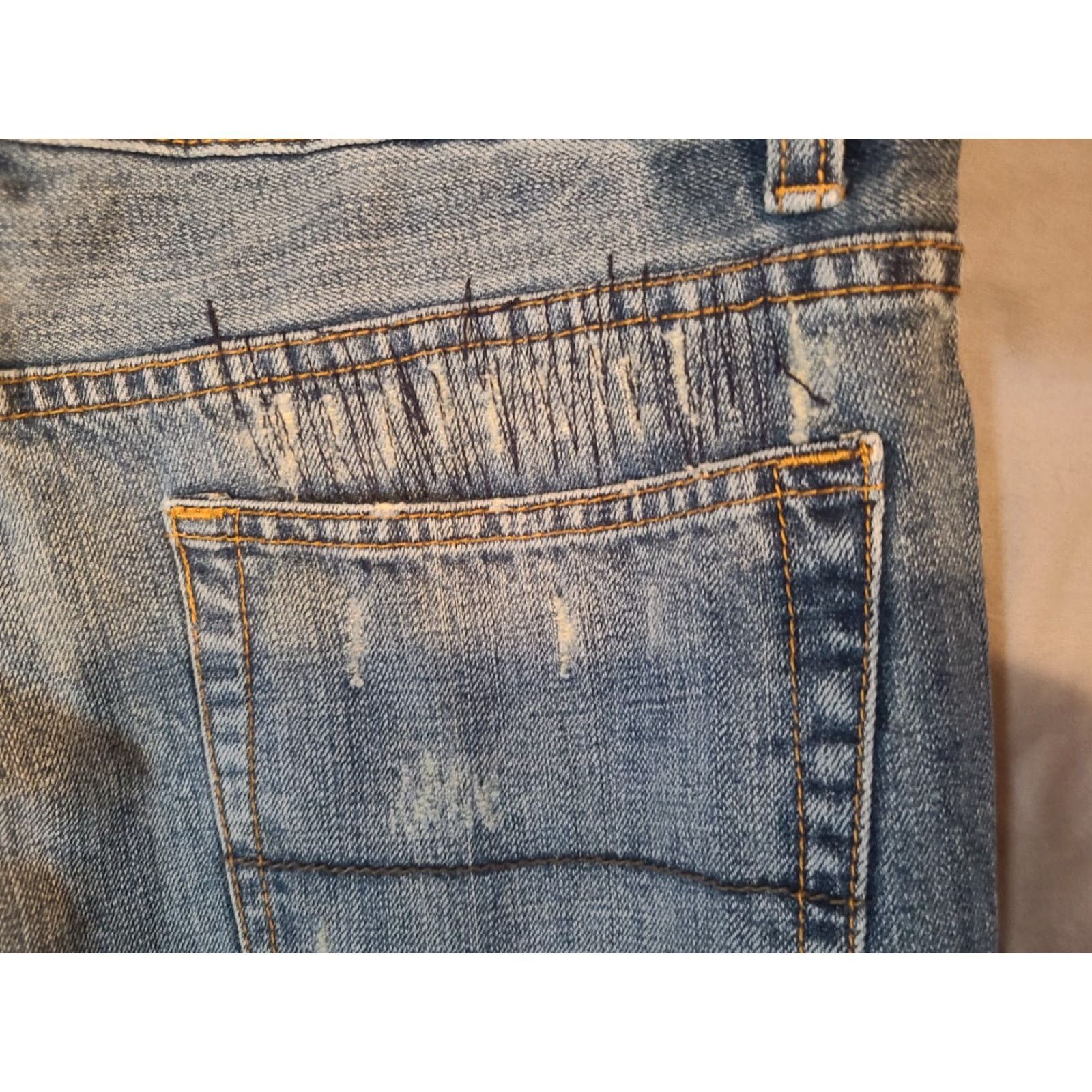 Vintage Industrial Exchange Jeans Loose Fit 36x34 100% Cotton Blue Distressed Holes 5-Pocket Mid Rise Mens Straight Denim Jeans Size US 36 / EU 52 - 7 Thumbnail