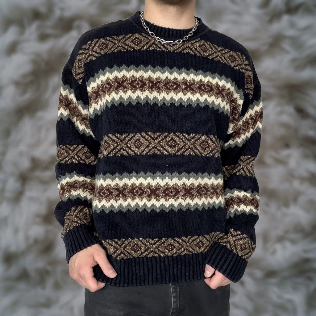Jantzen VINTAGE Jantzen Mens Knit Sweater Crewneck Pullover Large Blue Fair Isle Knit Casual Winter Size US L / EU 52-54 / 3 - 1 Thumbnail