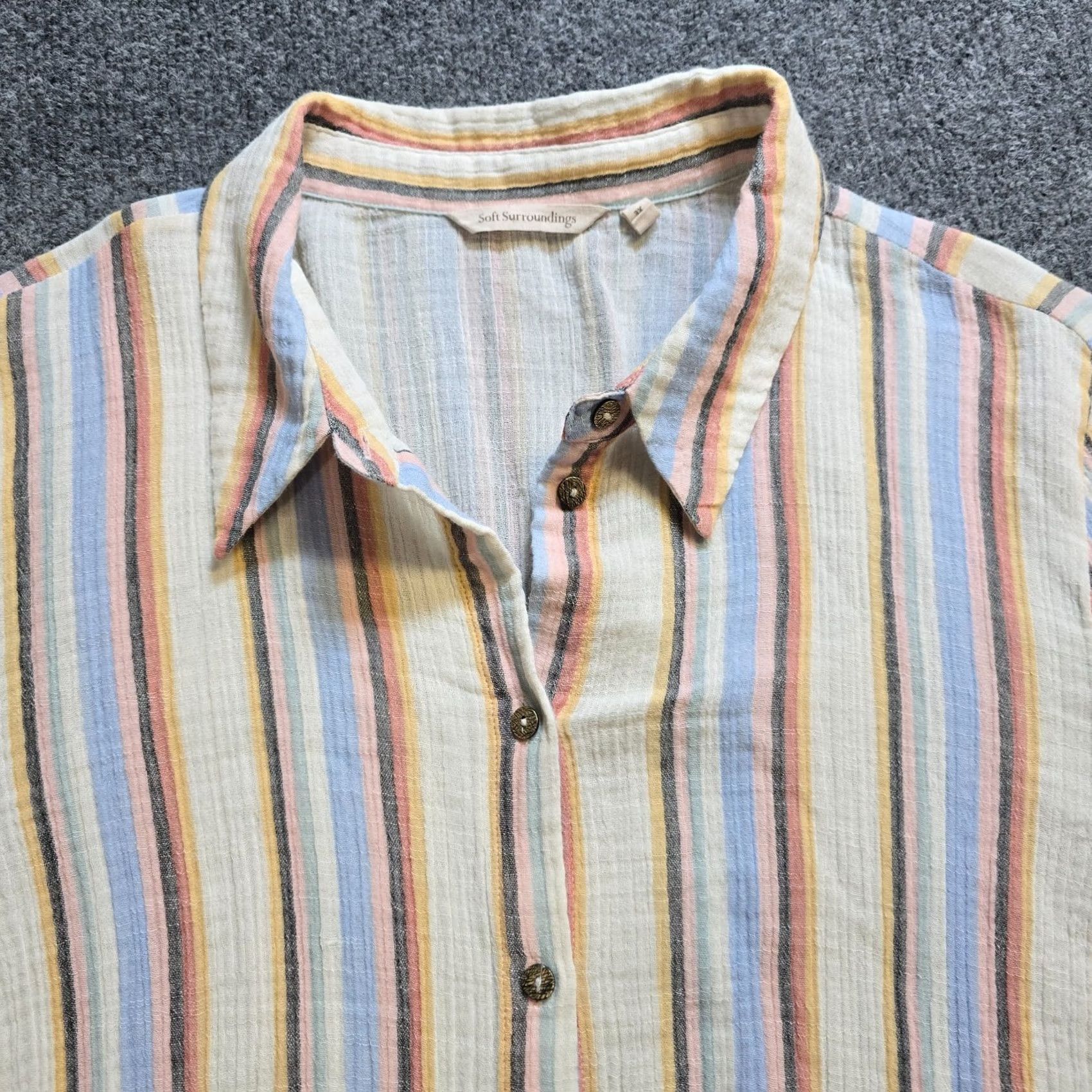 Soft Surroundings Soft Surroundings Top Blouse Women 3X Pink Blue Striped 3/4 Sleeve Button Collared Casual Shirt Redefined Size XXL / US 16-18 / IT 52-54 - 2 Thumbnail