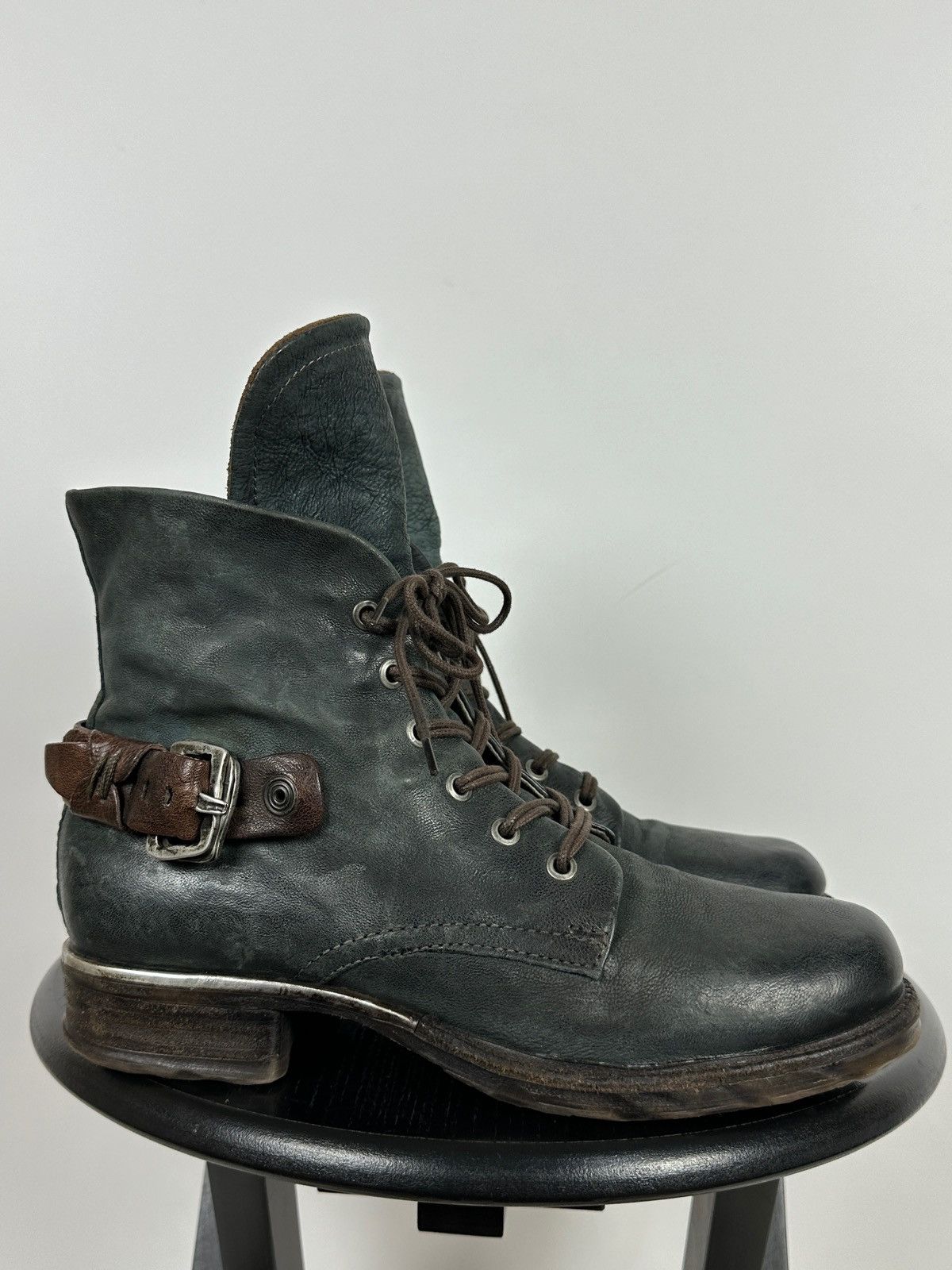 A.S.98 A.S.98. Airstep Navy Green Leather Biker Ankle Boots Size US 10 / IT 40 - 5 Thumbnail
