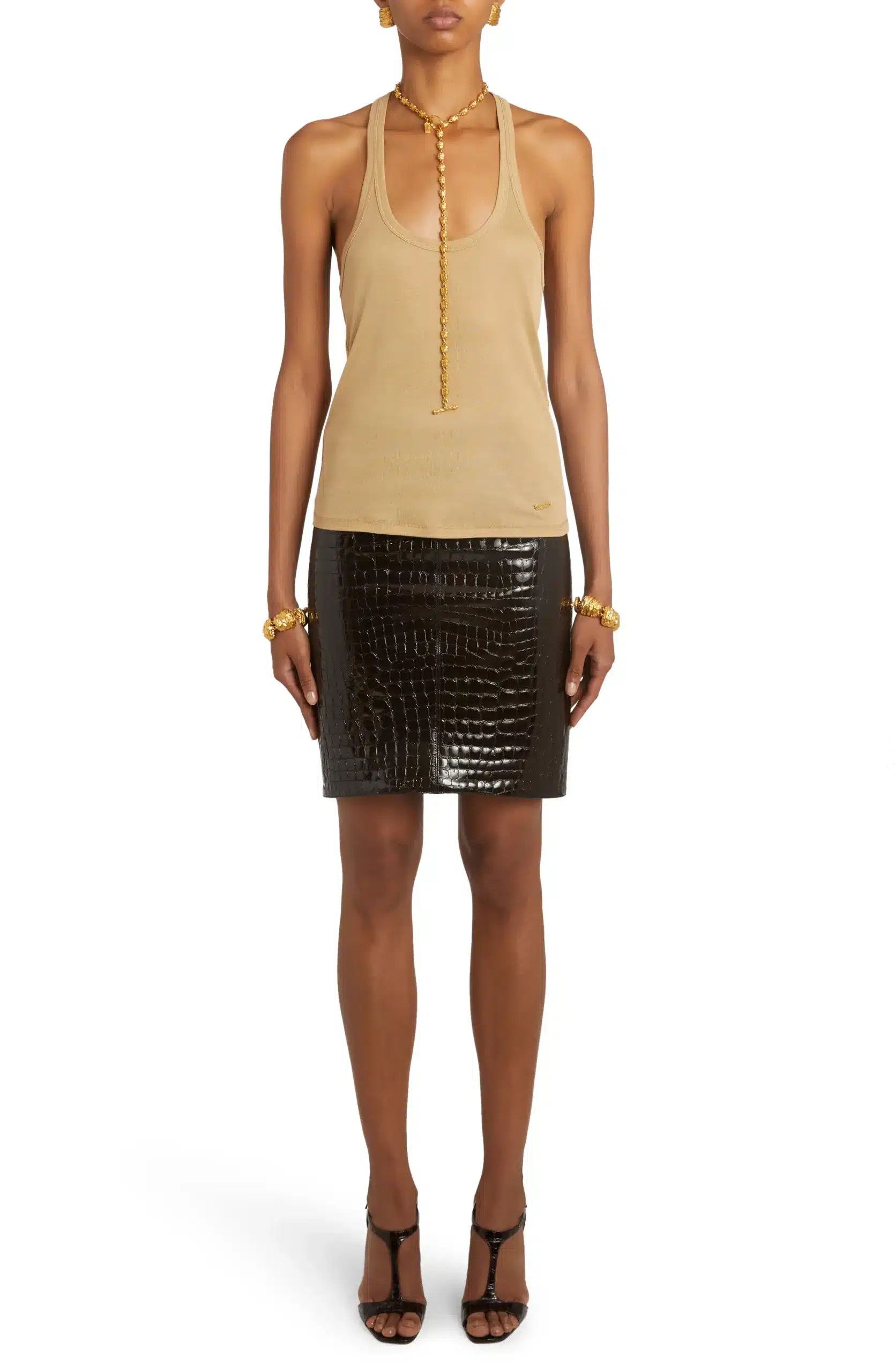 Tom Ford o1loc1c0425 GCL871 Goat Leather Skirt in Chocolate Brown Size 25" / US 0 / IT 36 - 6 Thumbnail
