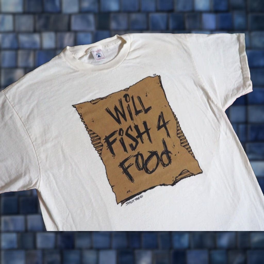 Delta VTG 90s Delta Will Fish 4 Food Joke Humor Fishing White Tee T-Shirt Mens XL Size US XL / EU 56 / 4 - 1 Thumbnail
