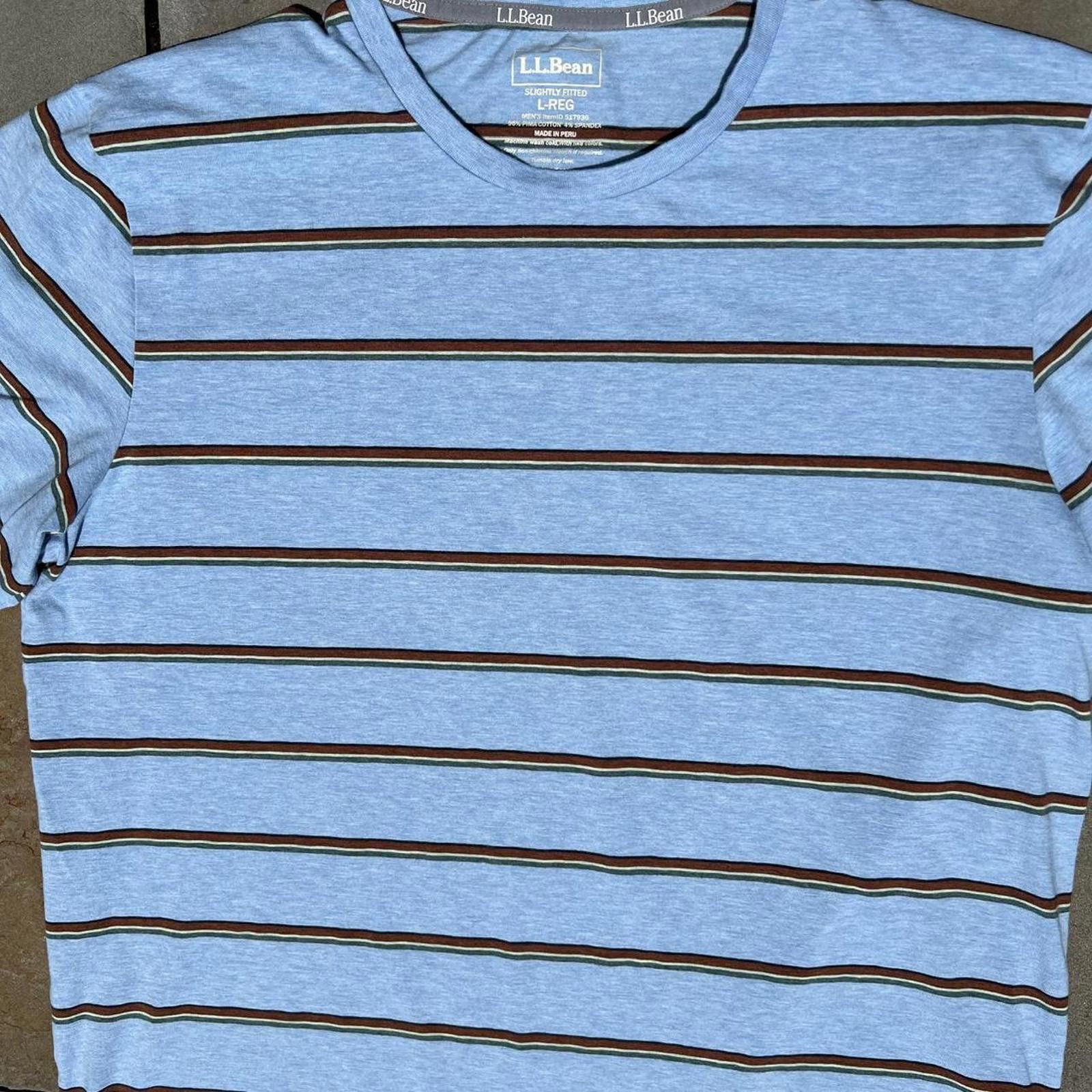 L.L. Bean Light Blue Heather Varied Stripe Pima Cotton T-shirt Size US L / EU 52-54 / 3 - 2 Thumbnail