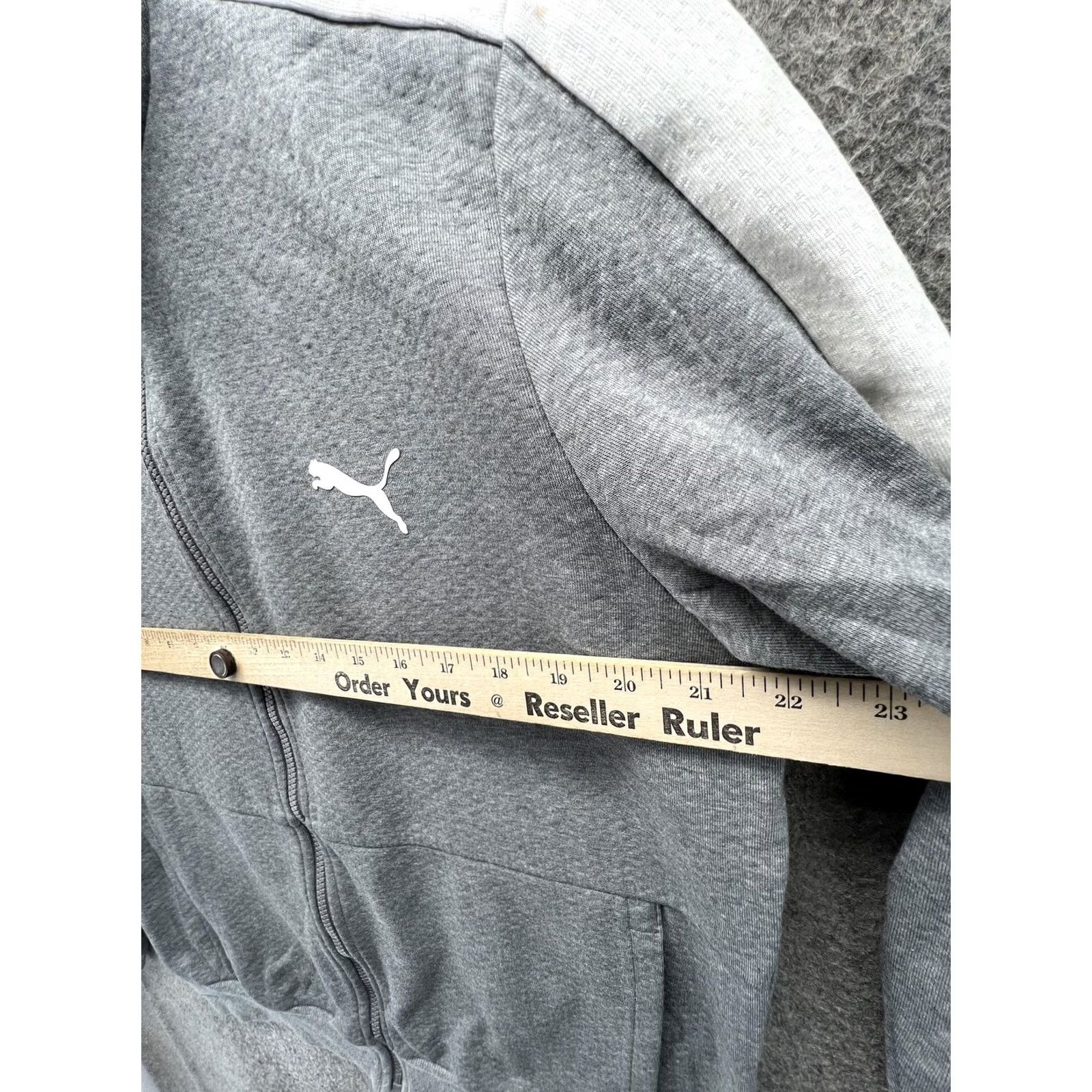 Puma PUMA Fleece Jacket Mens M Gray White Full Zip Stand Collar Athletic Track Jacket Size US M / EU 48-50 / 2 - 5 Thumbnail