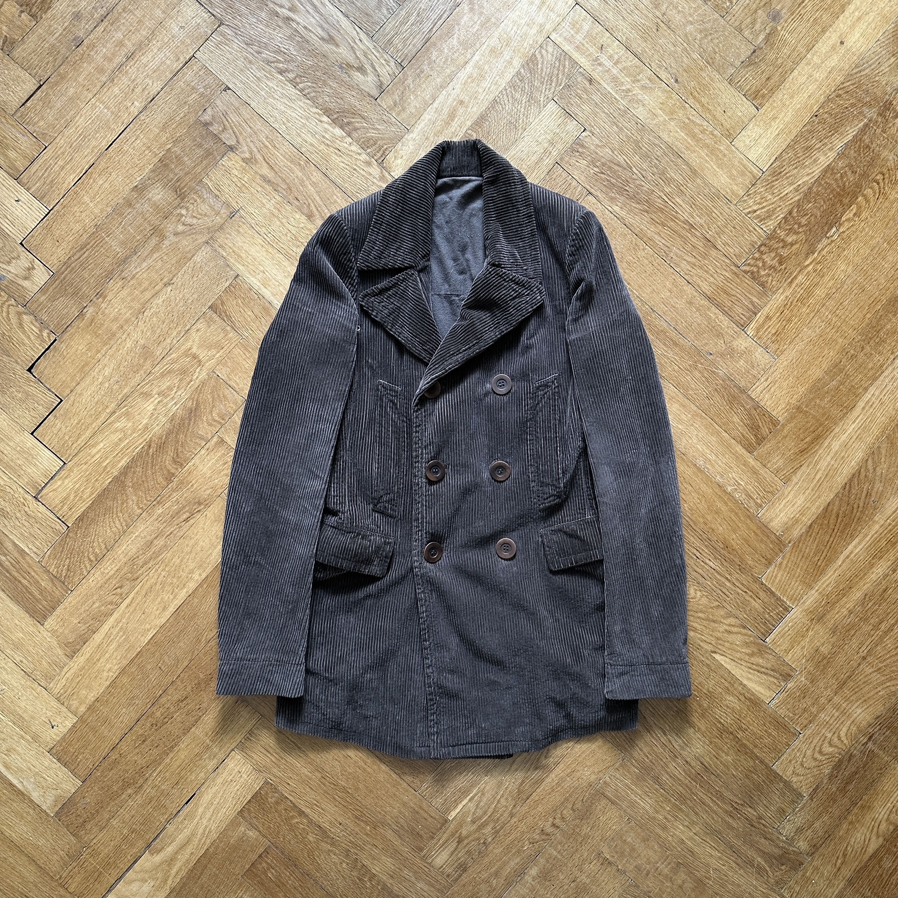 image of Rick Owens Archival Double Breasted Corduroy Coat in Brown, Men's (Size XS)