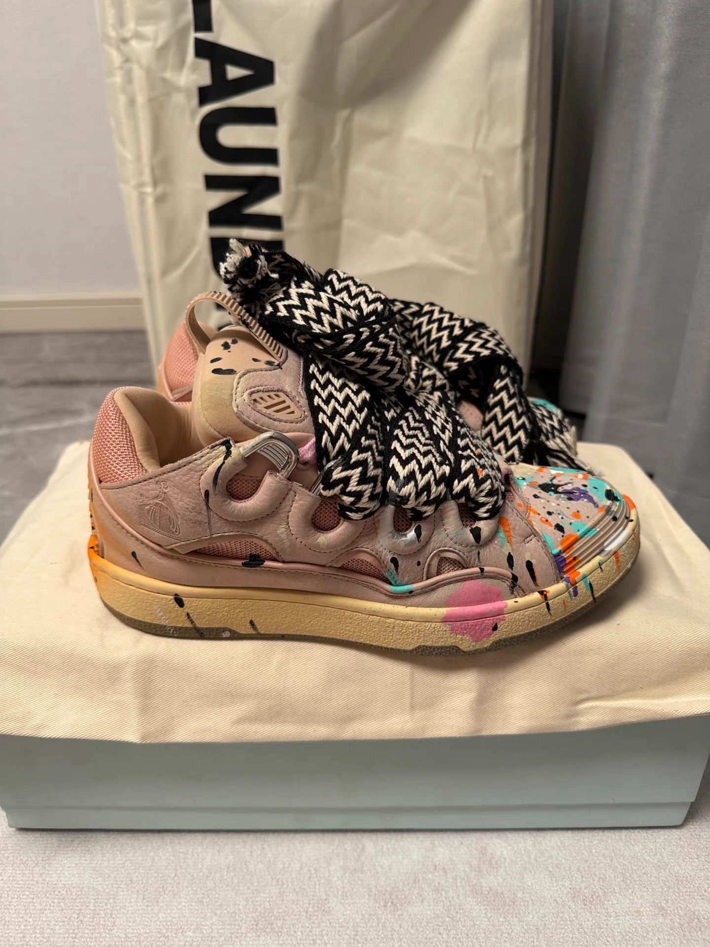 Lanvin Lanvin Curb Pink Paint Splatter Sneakers K6 Size US 6 / IT 36 - 1 Thumbnail