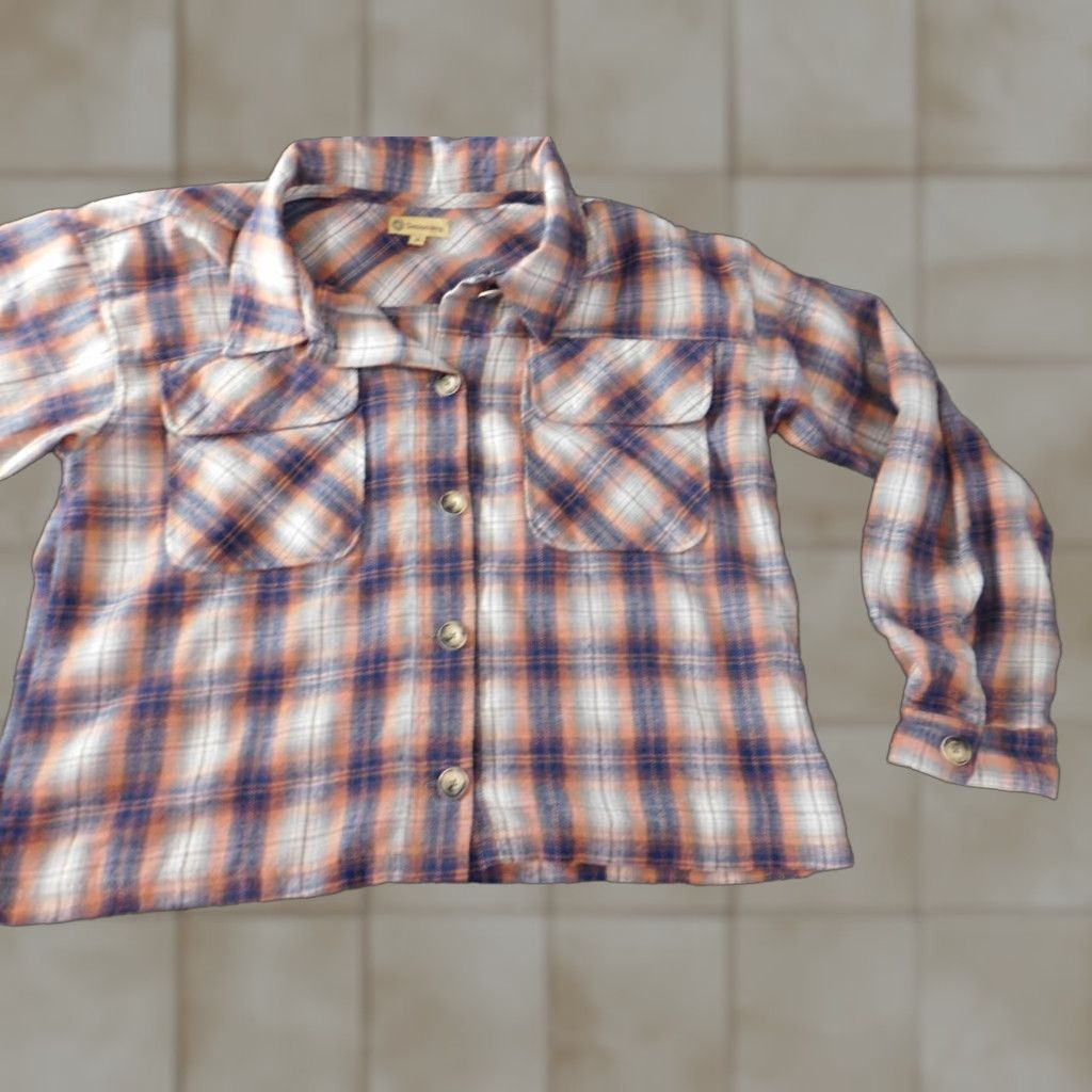 Vintage Democracy Blouse Button-Up Shirt Women M Blue Plaid Flannel Casual Crew Neck Long Sleeve Size M / US 6-8 / IT 42-44 - 1 Thumbnail