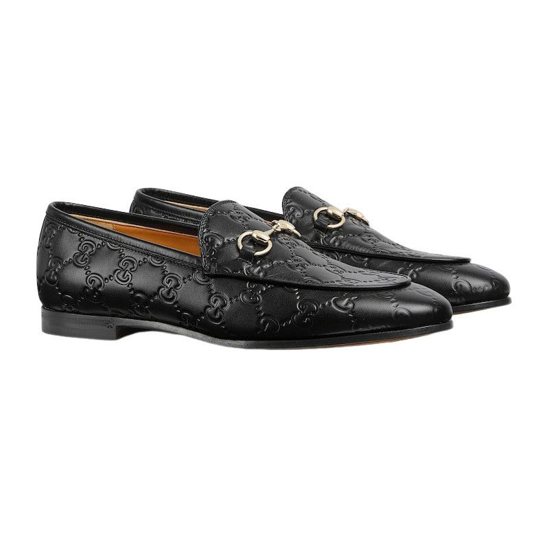 GUCCI Jordaan $1050 Women's Black GG Leather Loafers New & A