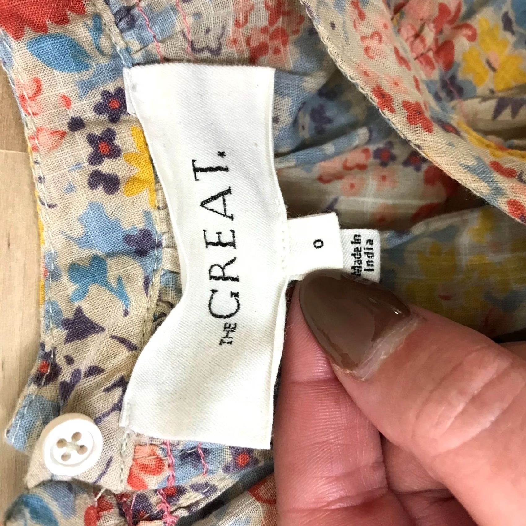 THE GREAT THE GREAT. Womens Top 0 Tan Floral Long Sleeve 100% Cotton Blouse Size XS / US 0-2 / IT 36-38 - 7 Thumbnail