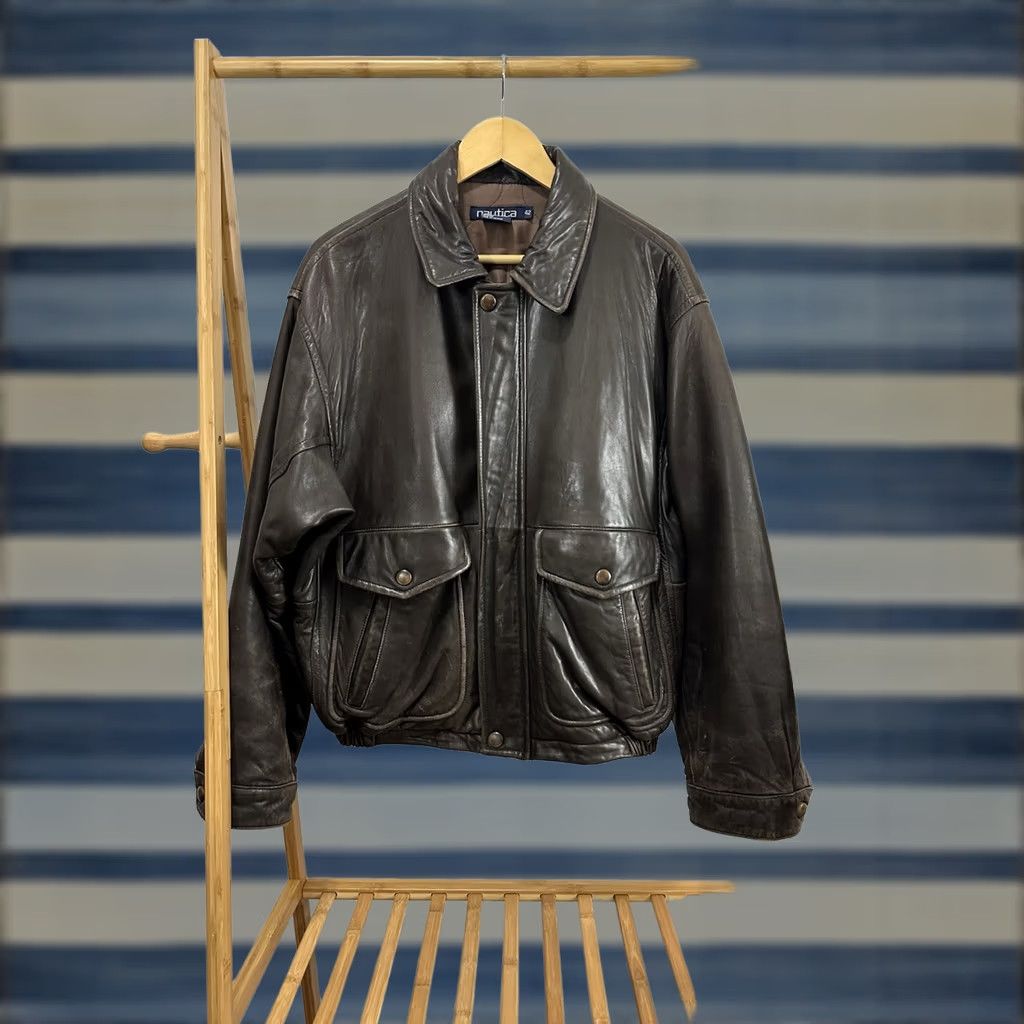 Nautica VTG Nautica Men's Bomber Jacket Leather Brown Size 42 Size US XS / EU 42 / 0 - 1 Thumbnail