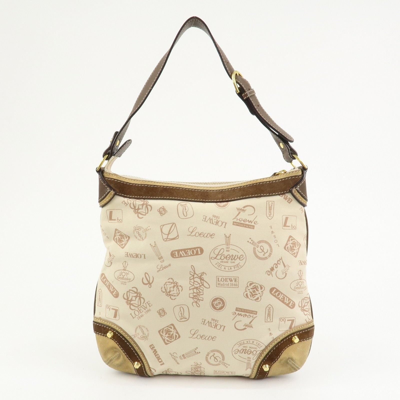 Loewe Loewe Anagram Canvas Suede Leather Shoulder Bag Beige Size ONE SIZE - 2 Thumbnail