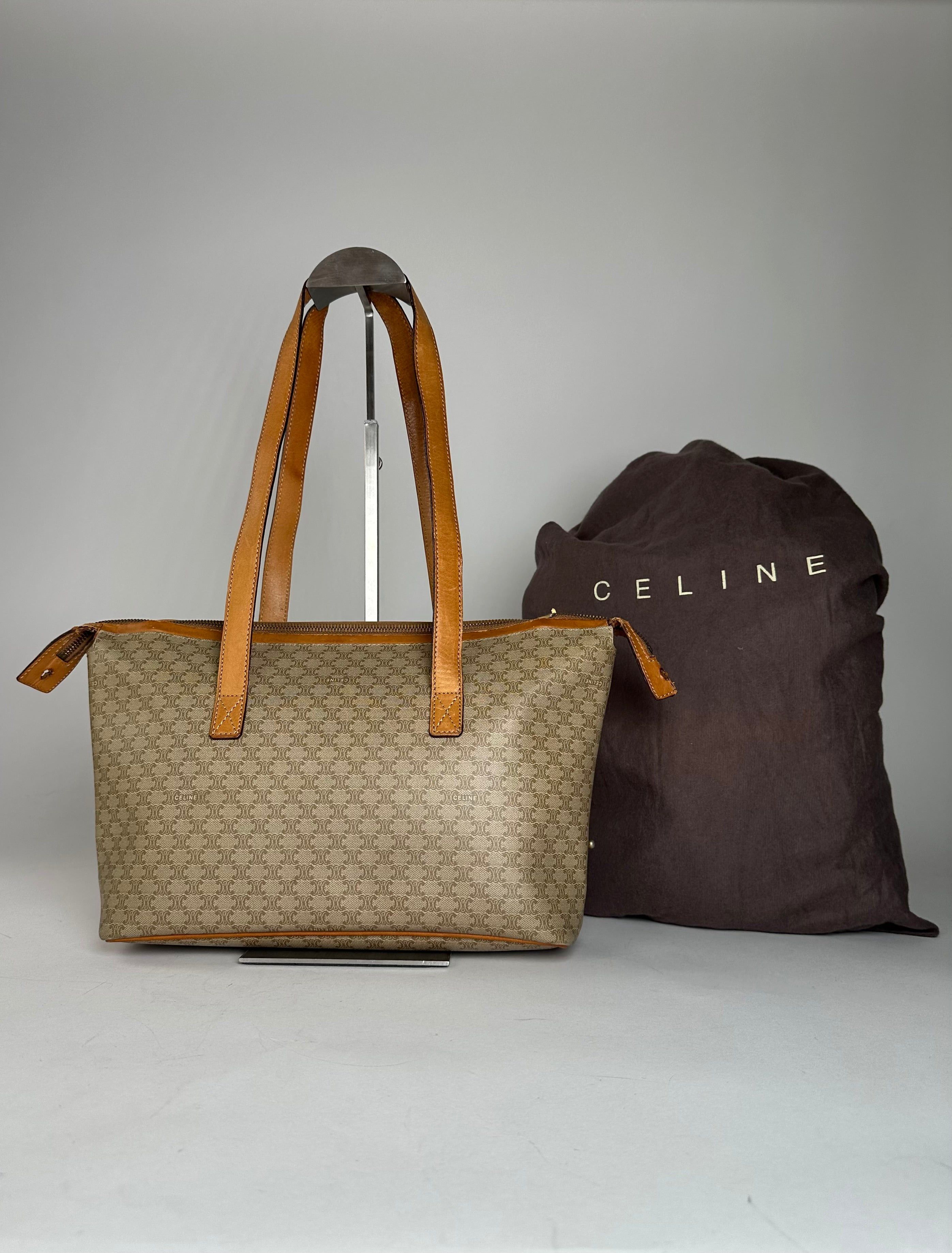 Celine Vintage Paris Monogram Leather Handbag Beige Brown Size ONE SIZE - 1 Thumbnail