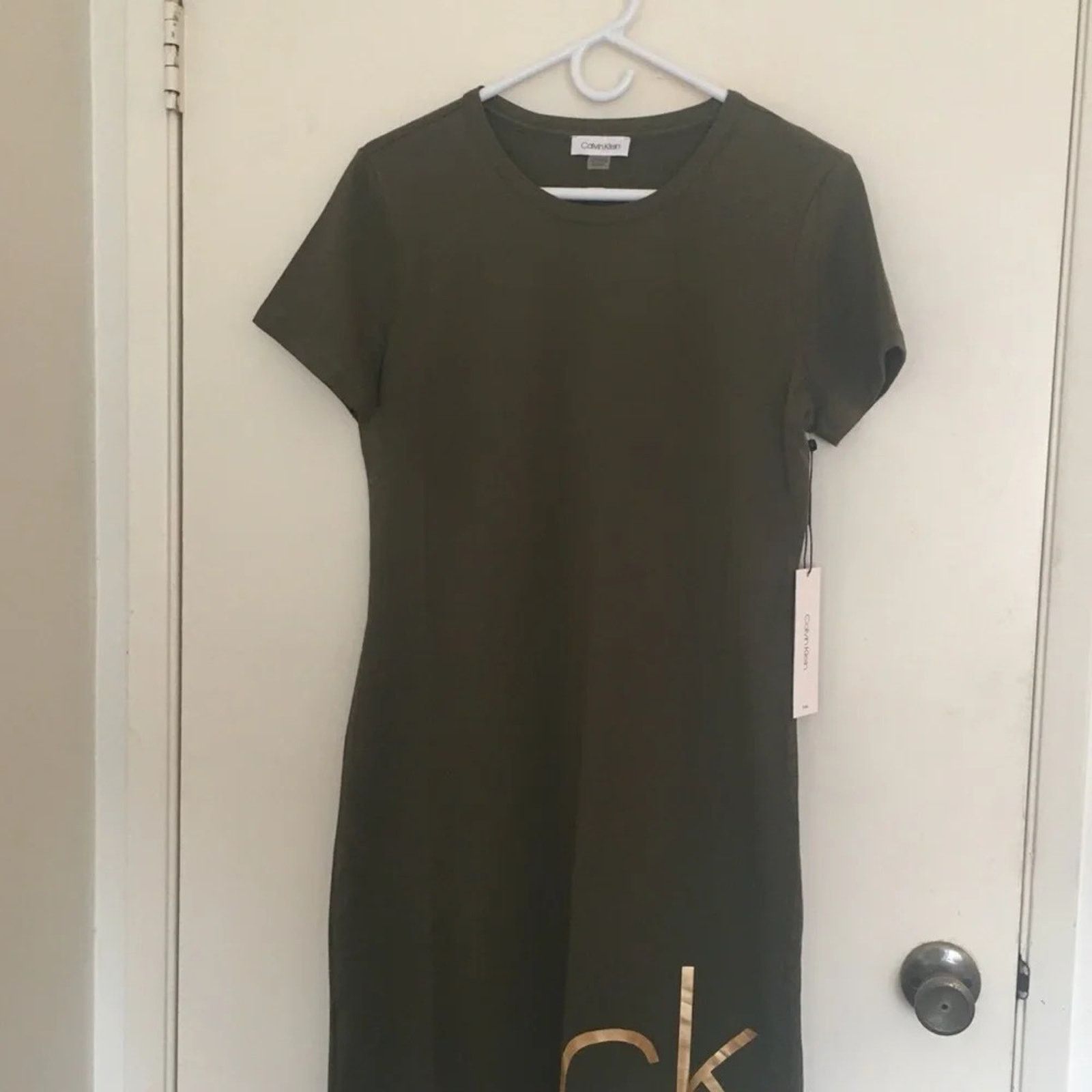 Calvin Klein Calvin Klein army green short sleeve T-shirt dress, Small Size S / US 4 / IT 40 - 1 Thumbnail