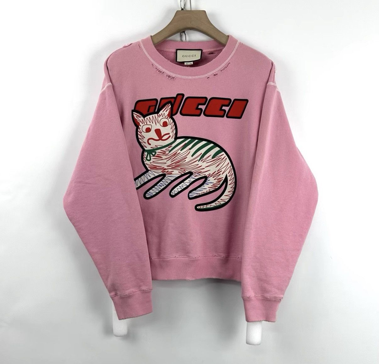 Gucci Gucci/Cat Vintage Distressed Pink Sweatshirt K12 Size XS / US 0-2 / IT 36-38 - 1 Thumbnail