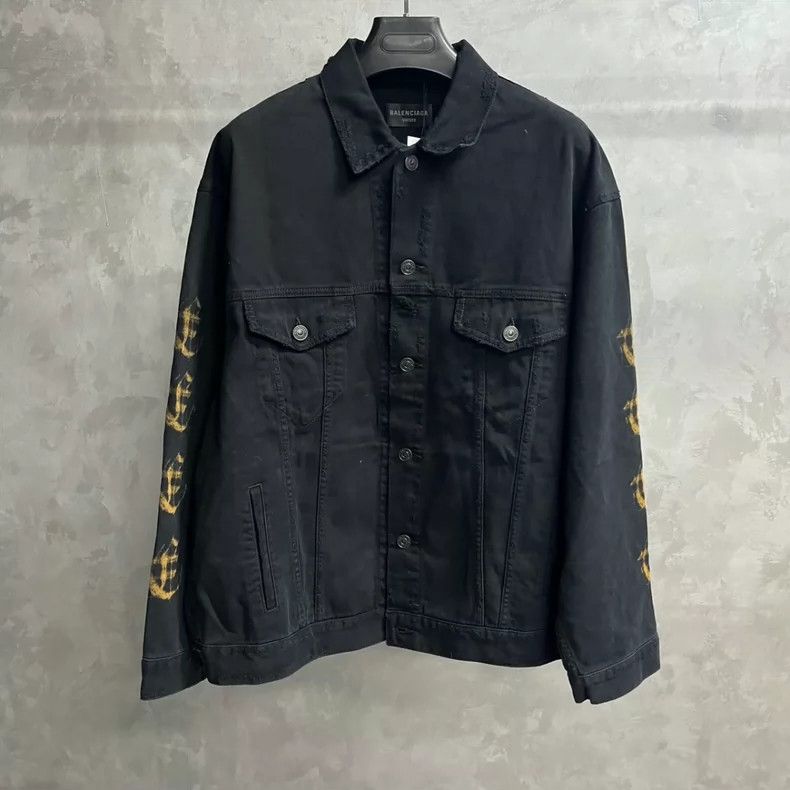 Balenciaga Balenciaga Black monogrammed lapel denim jacket with long Size US S / EU 44-46 / 1 - 1 Thumbnail
