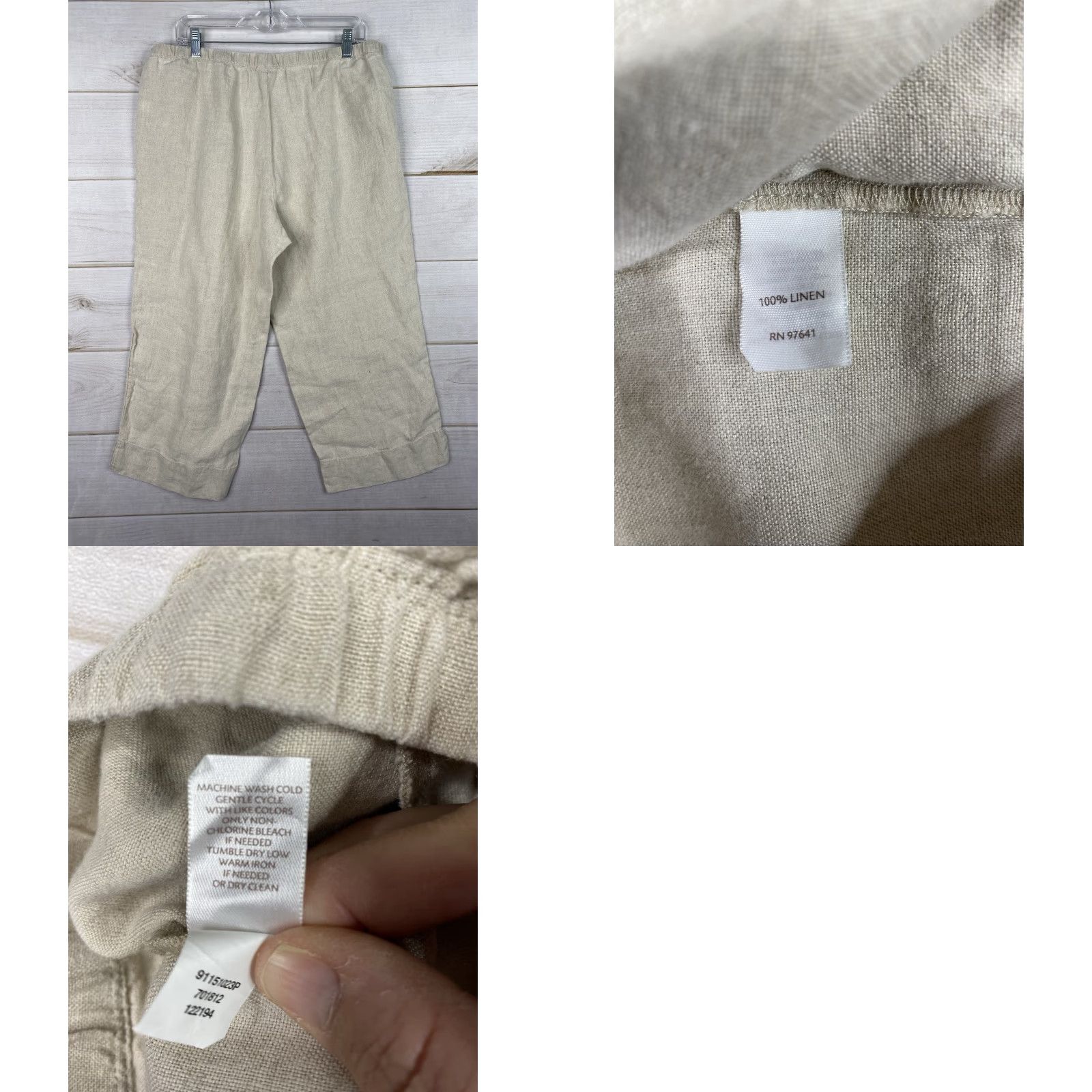 J. Jill J.Jill Linen Pants Womens Petite Beige Cropped Wide-Leg Pockets Beach Casual May 90s? Size 36" / US 14 / IT 50 - 8 Thumbnail