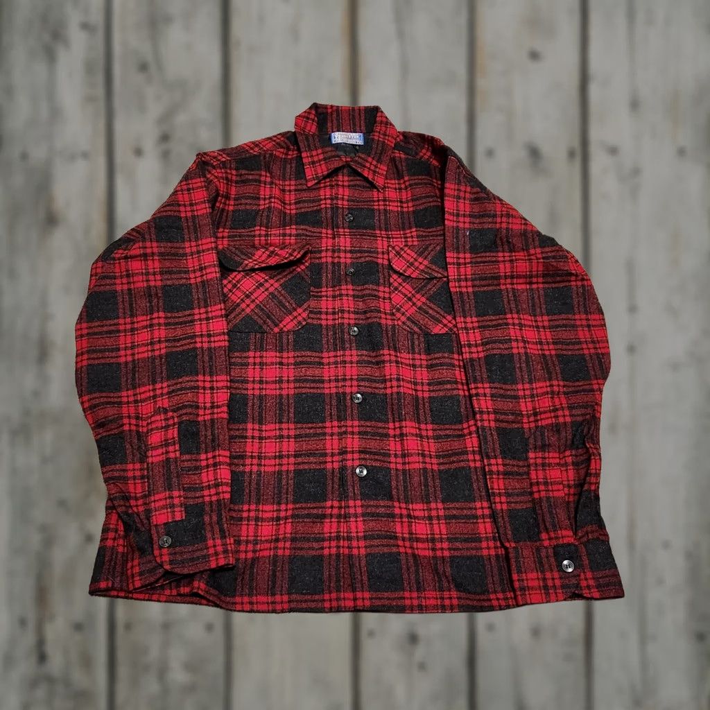 Pendleton VINTAGE Pendleton Wool Flannel Plaid Shirt Mens M Red 1960s Button-Down Collar Pockets Size US M / EU 48-50 / 2 - 1 Thumbnail