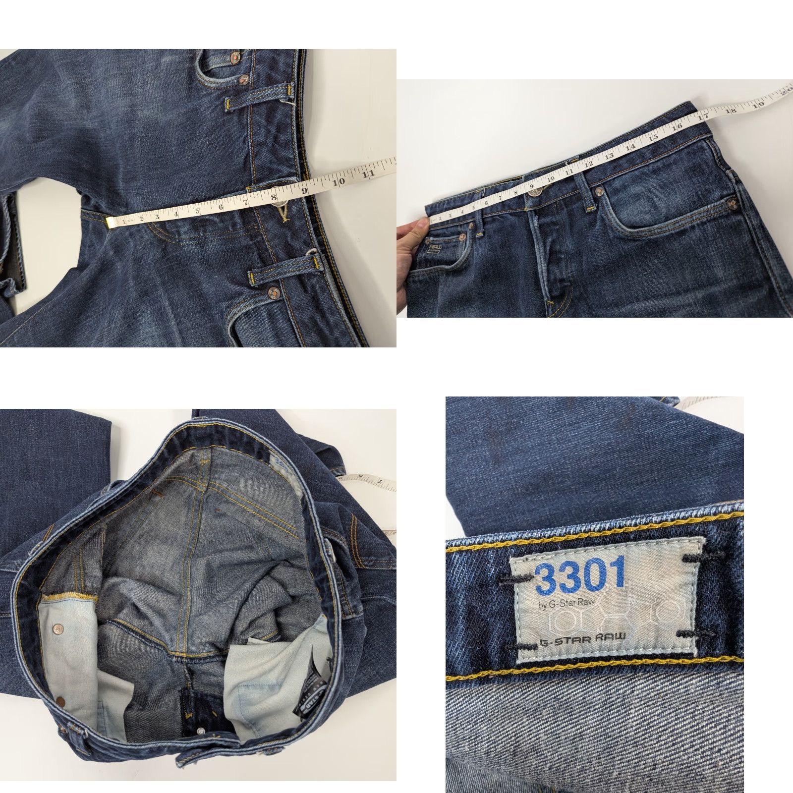 G-Star G-Star 3301 Jeans Main Selling Point City Mens 32 Dark Wash Denim Button Fly Vintage: No Stained Knees Size US 32 / EU 48 - 8 Thumbnail