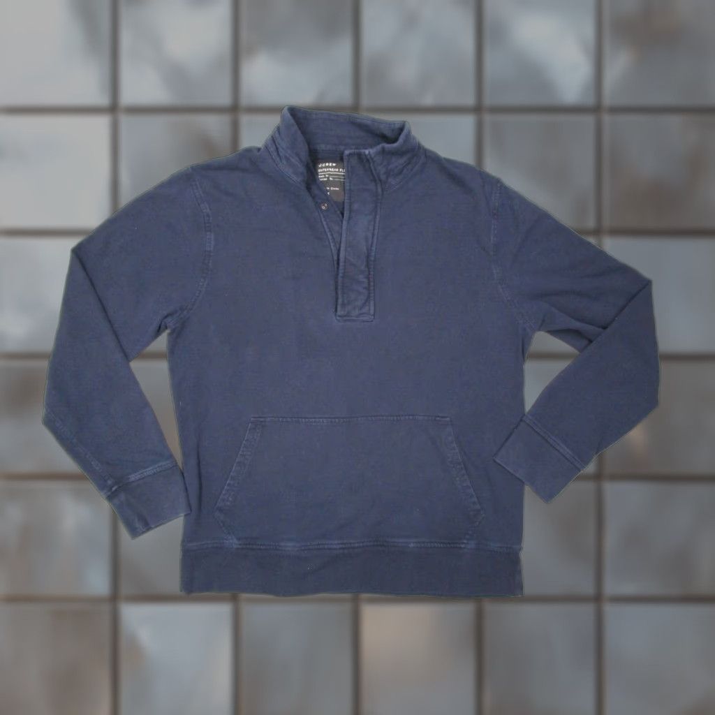 J.Crew J.CREW Men's Blue Pullover Sweater Large Cotton Fleece 1/4 Snap Kangaroo Pocket Preppy Style Size US L / EU 52-54 / 3 - 1 Thumbnail