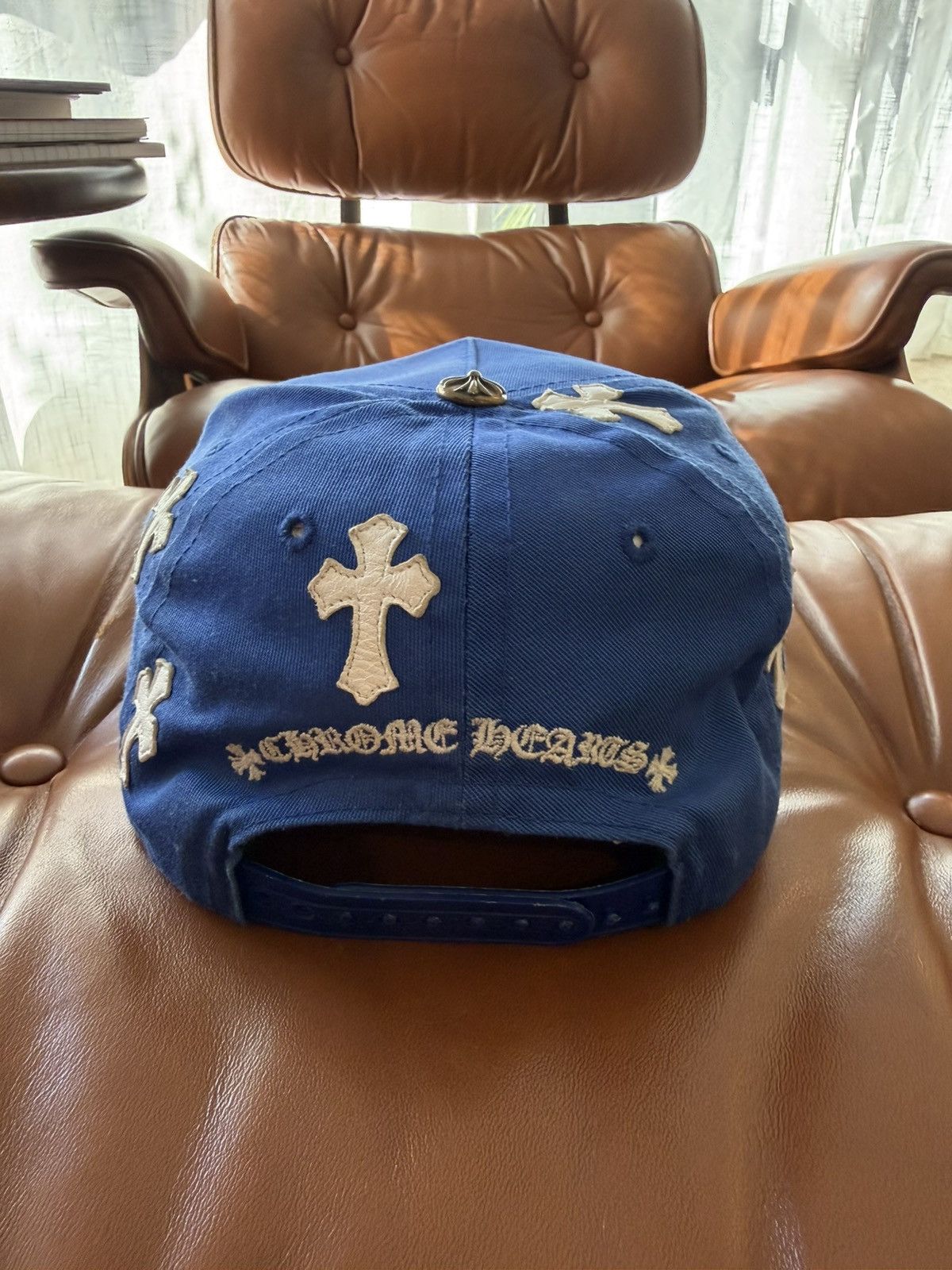 Chrome Hearts Chrome Hearts CH Snapback Hat - Blue W/ White Leather Patch Size ONE SIZE - 3 Thumbnail