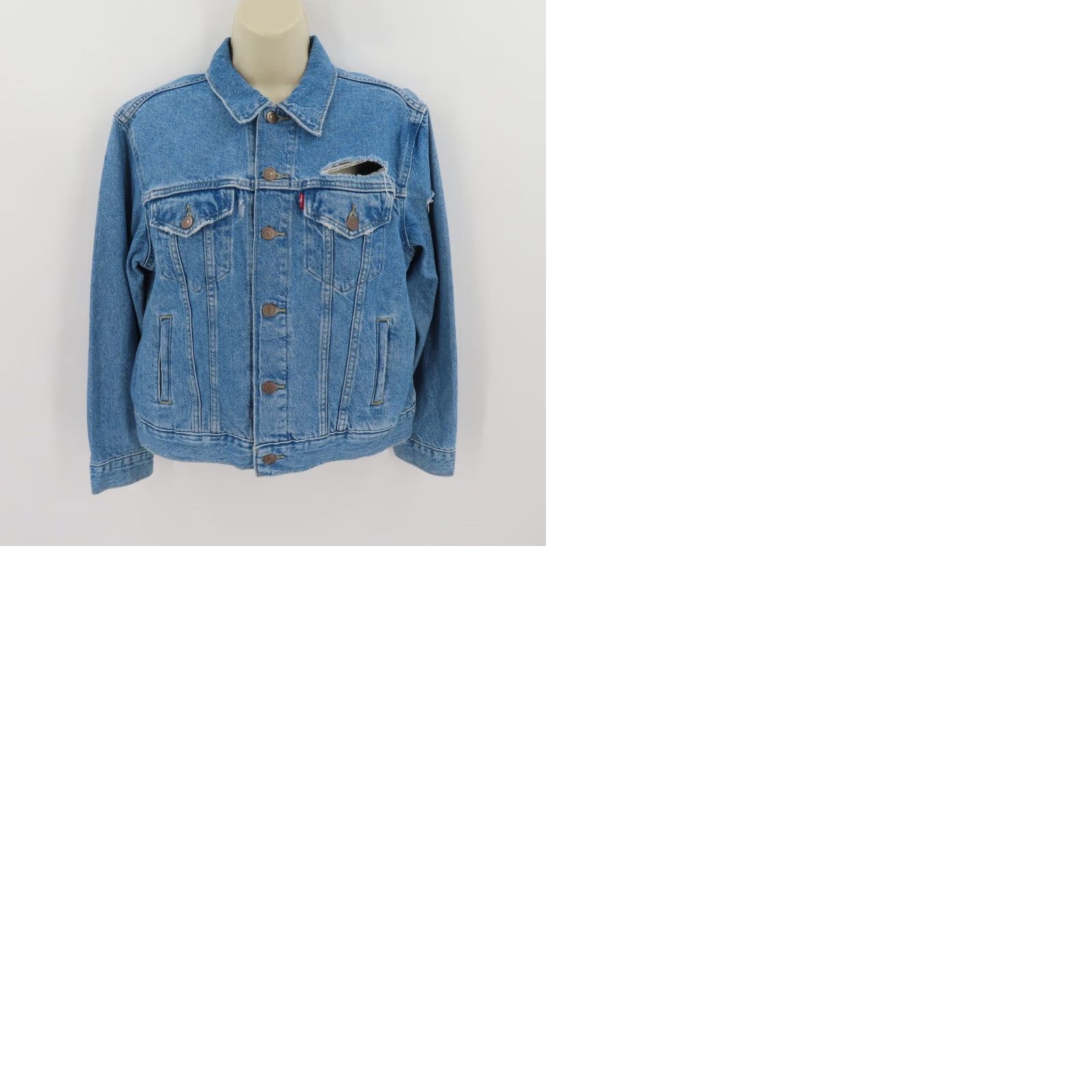 Levi's Levis Womens Medium Ex Boyfriend Trucker Jacket Blue Denim Jean Distressed NEW Size 32" / US 10 / IT 46 - 9 Thumbnail