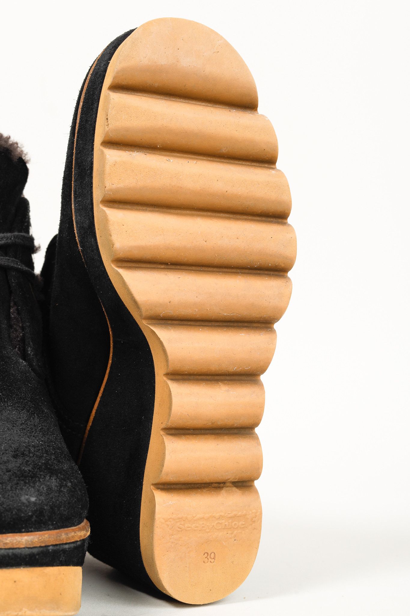 See by Chloe See by Chloe Ethel Shearling-Lined Suede Wedge Booties Size US 8.5 / IT 38.5 - 10 Thumbnail