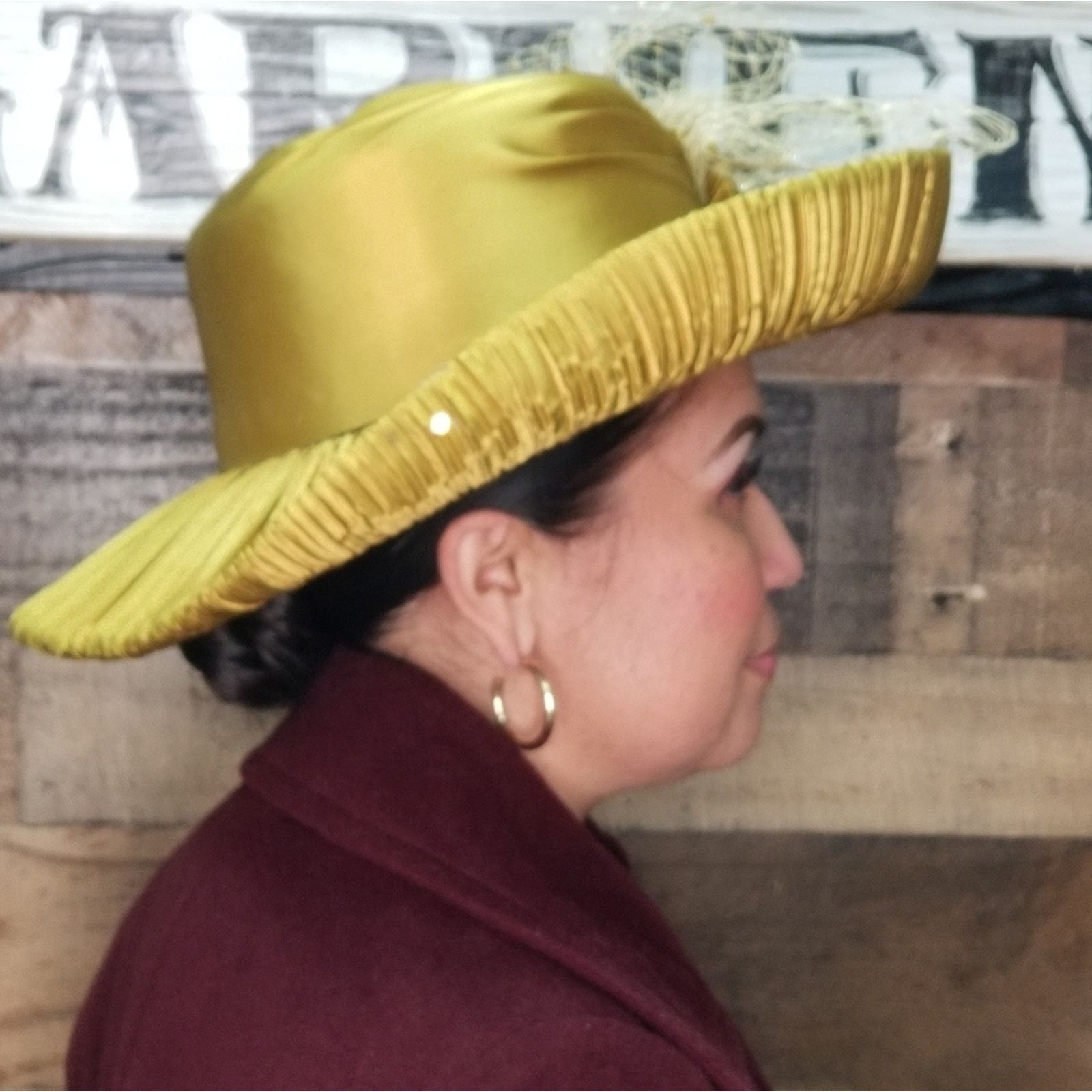 Other Donna Vinci Chartreuse Satin Hat, size 22 1/2 inches Size ONE SIZE - 5 Thumbnail