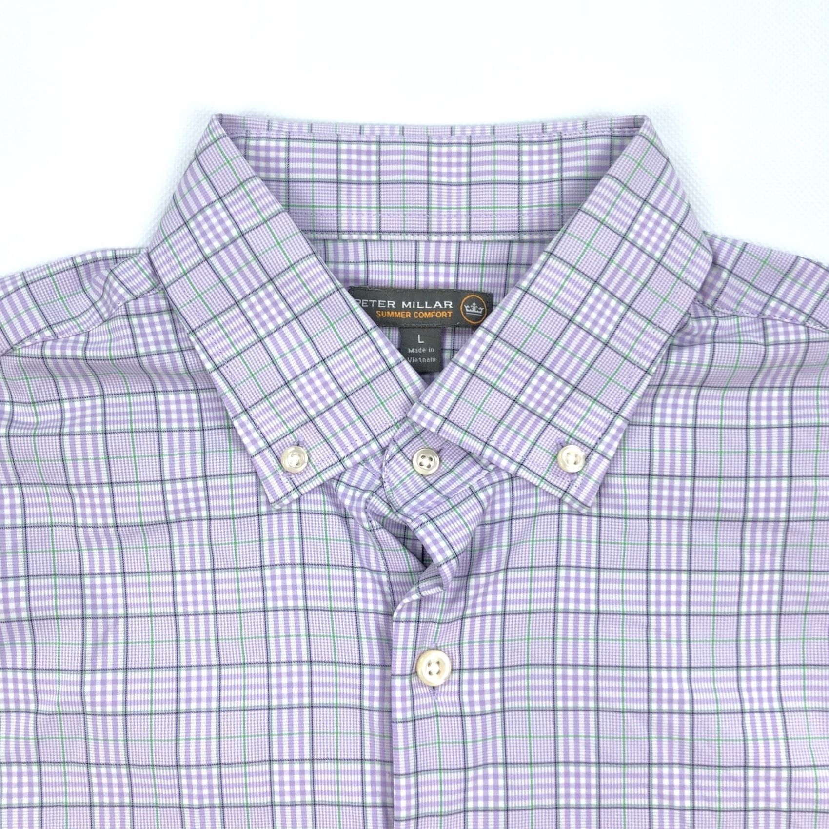 Peter Millar VINTAGE Peter Millar Men's L Lavender Plaid Summer Comfort Button-Down Shirt Nylon Blend Size US L / EU 52-54 / 3 - 3 Thumbnail
