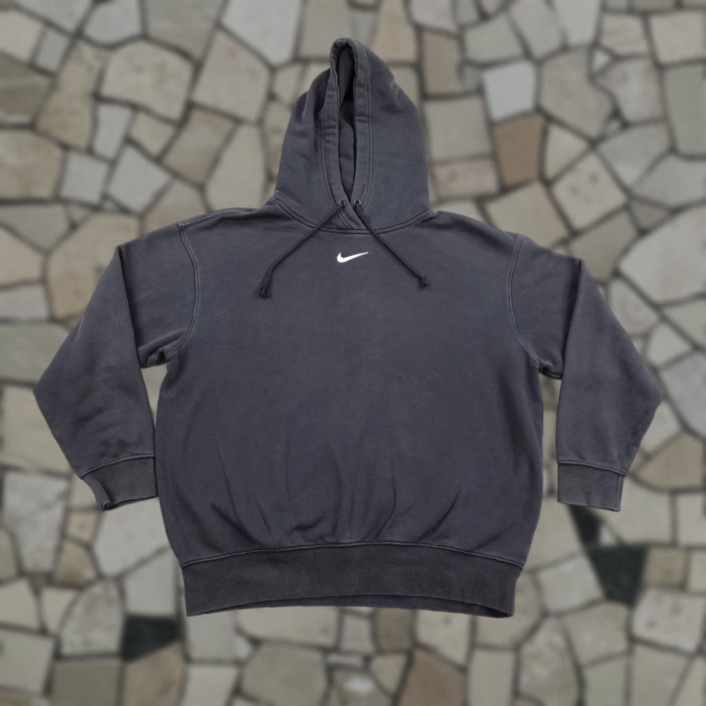Nike Hoodie Womens XS Black Center Swoosh Fleece Pullover Sweatshirt Oversized