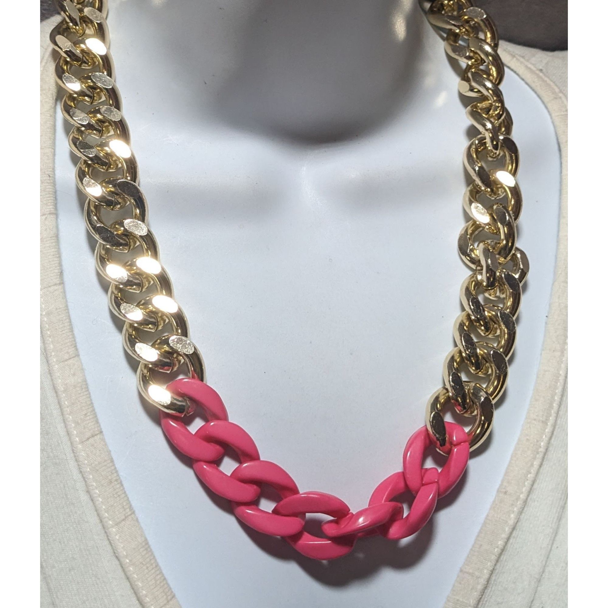 Other Chunky 80s Gold & Pink Chain Necklace Size ONE SIZE - 8 Thumbnail
