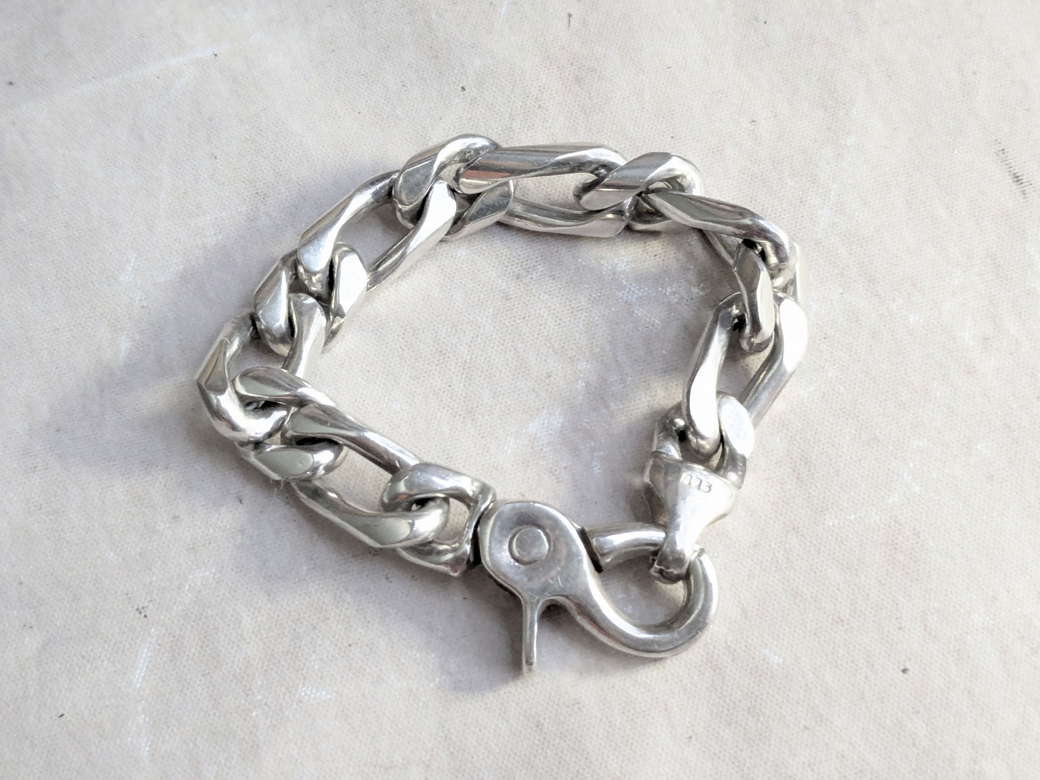 Jewelry Vintage Sterling Silver Figaro Bracelet 7" Biker Size ONE SIZE - 8 Thumbnail