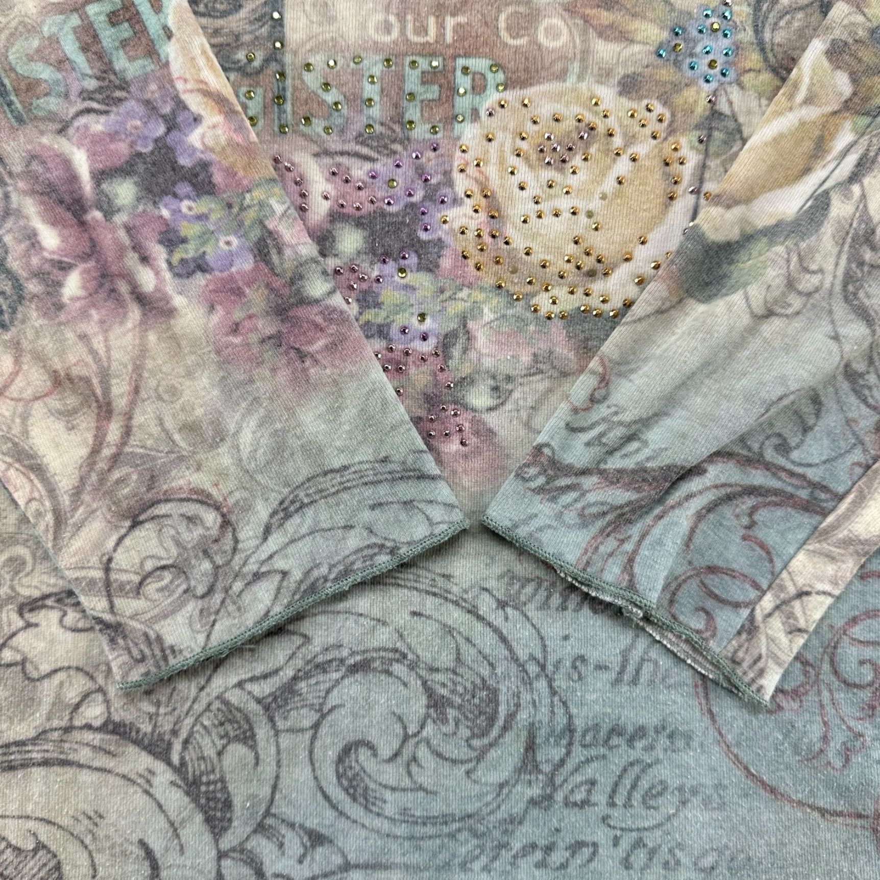 Vintage VINTAGE OneWorld Shirt Womens XL Blue Scoop Rhinestone Floral Boho AOP USA Y2K Butterfly Floral Theme Casual Size XL / US 12-14 / IT 48-50 - 3 Thumbnail