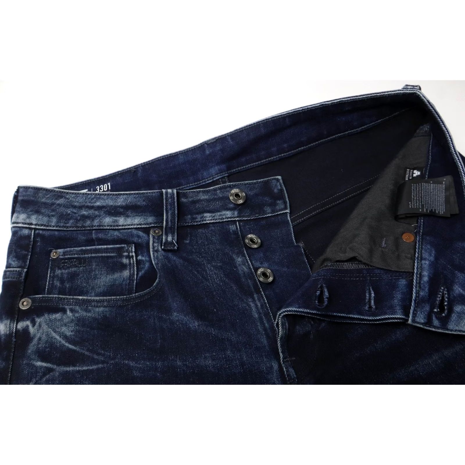 G-Star G-STAR 3301 Slim Jeans W30/L34 Blue Denim Button Fly Faded Whiskers Men's Size US 30 / EU 46 - 4 Thumbnail
