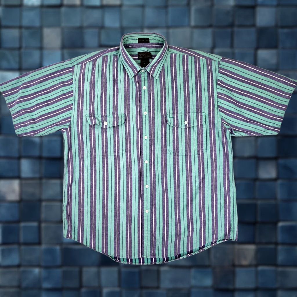Eddie Bauer VINTAGE Eddie Bauer Rufton Twill Shirt Men XL Turquoise Purple Striped Cotton Button-Up Short Sleeve Retro Pol o Shirt? Size US XL / EU 56 / 4 - 1 Thumbnail