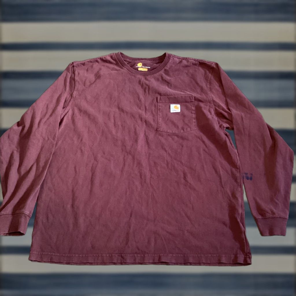 Carhartt VINTAGE Carhartt Shirt Mens Large Burgundy Original Fit Long Sleeve Outdoor Casual Top L Maroon Knit Logo Personalize Mens Size US L / EU 52-54 / 3 - 1 Thumbnail