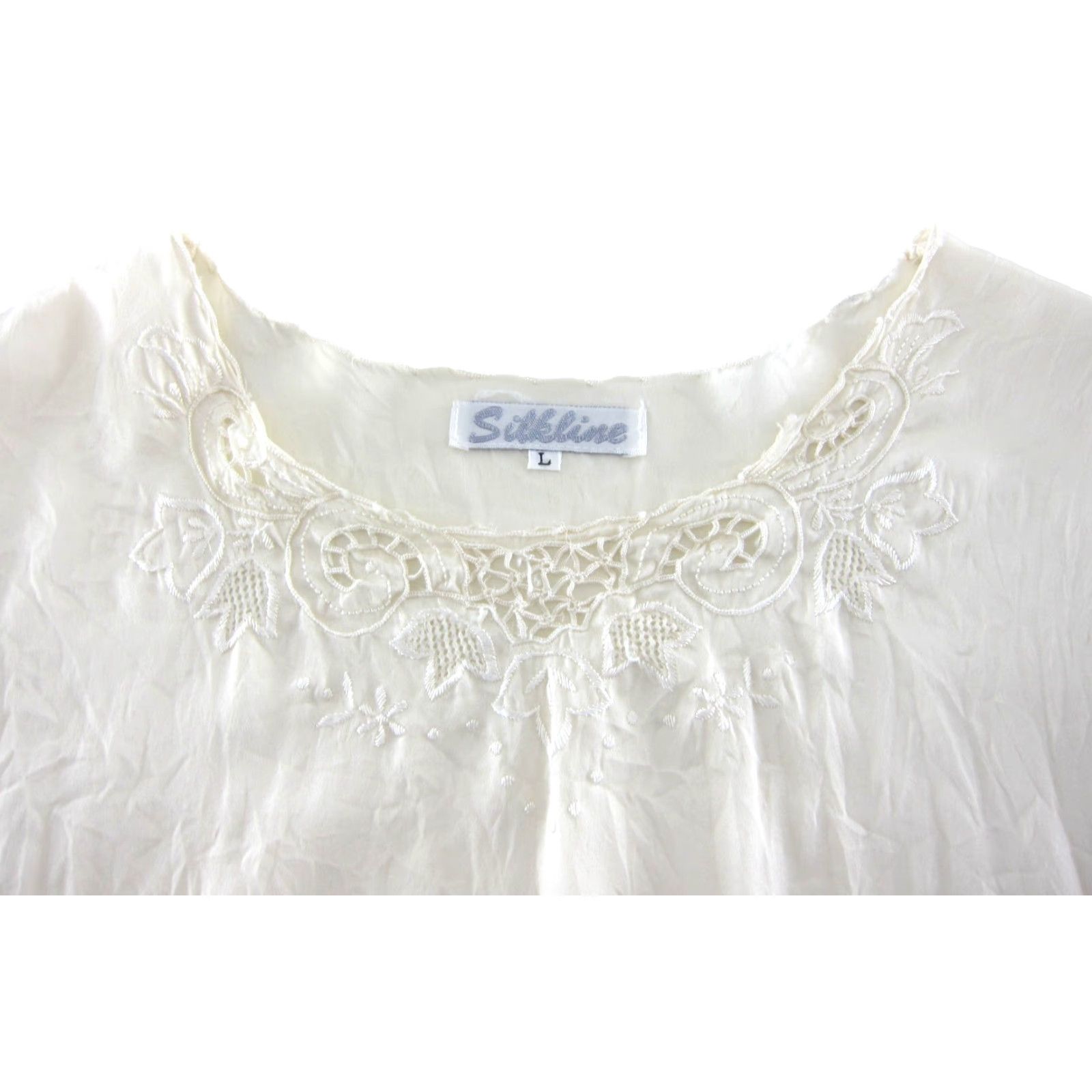 Vintage VINTAGE Silkline Blouse Shirt Ivory 100% Silk Cap Sleeve Embroidered Floral Simple M-L Womens Size M / US 6-8 / IT 42-44 - 3 Thumbnail