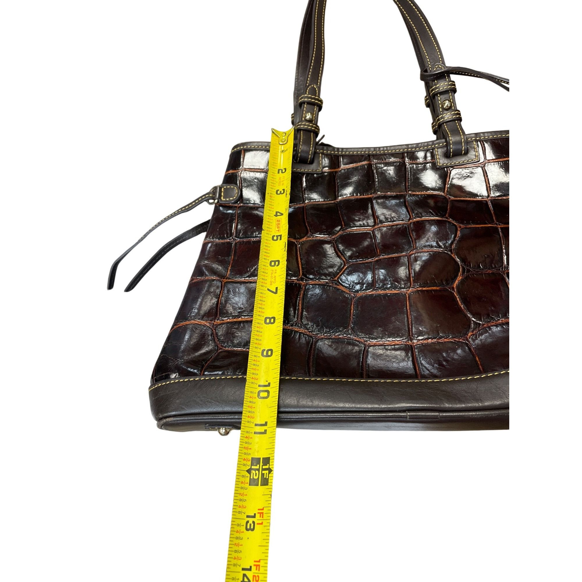 Dooney Bourke Womans Brown Croc Embossed Leather Tote Wristl