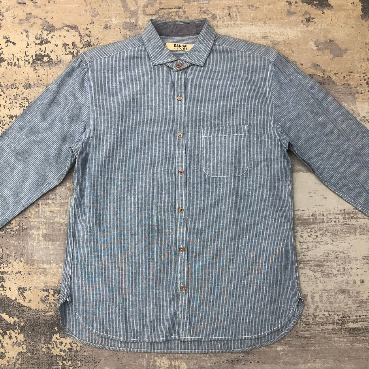 Kansai Yamamoto T480 KANSAI JEANS HICKORY STRIPE DENIM SHIRTS Size US L / EU 52-54 / 3 - 4 Thumbnail