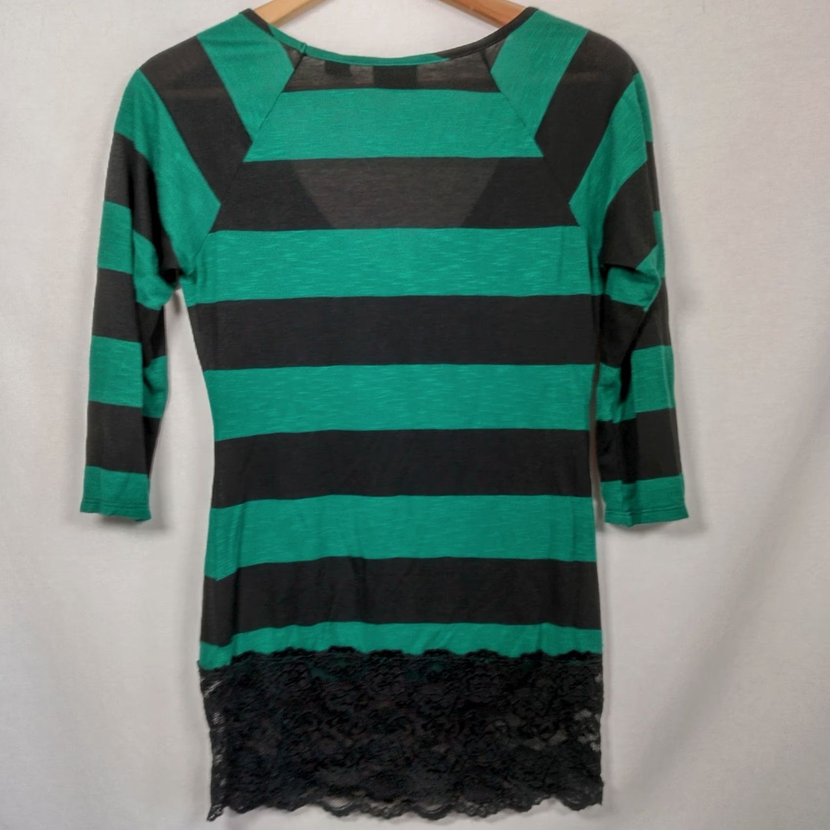Vintage VINTAGE Daytrip Tunic Shirt Adults M Green Stripe V Neck Slim Lace Trim 3/4 Sleeve Burnout Y2K Women Mens Girls Size M / US 6-8 / IT 42-44 - 3 Thumbnail
