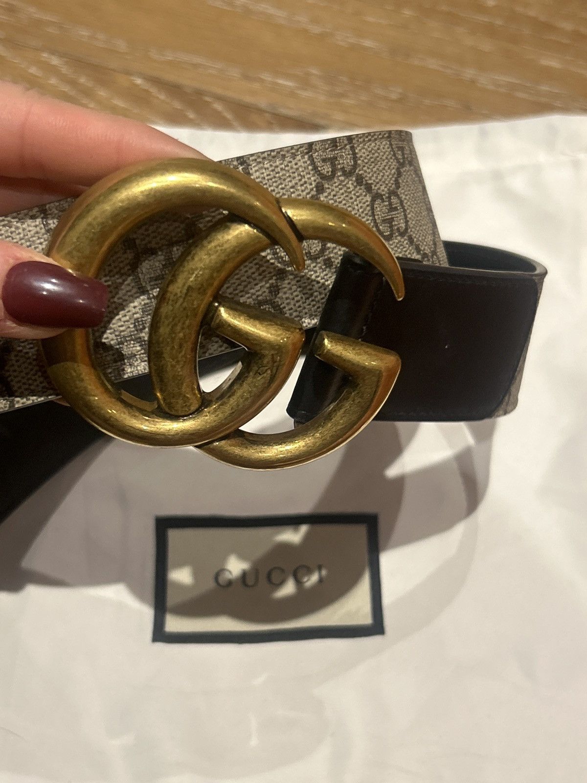 image of Marmont Gucci Reversible Belt in Tan, Women's
