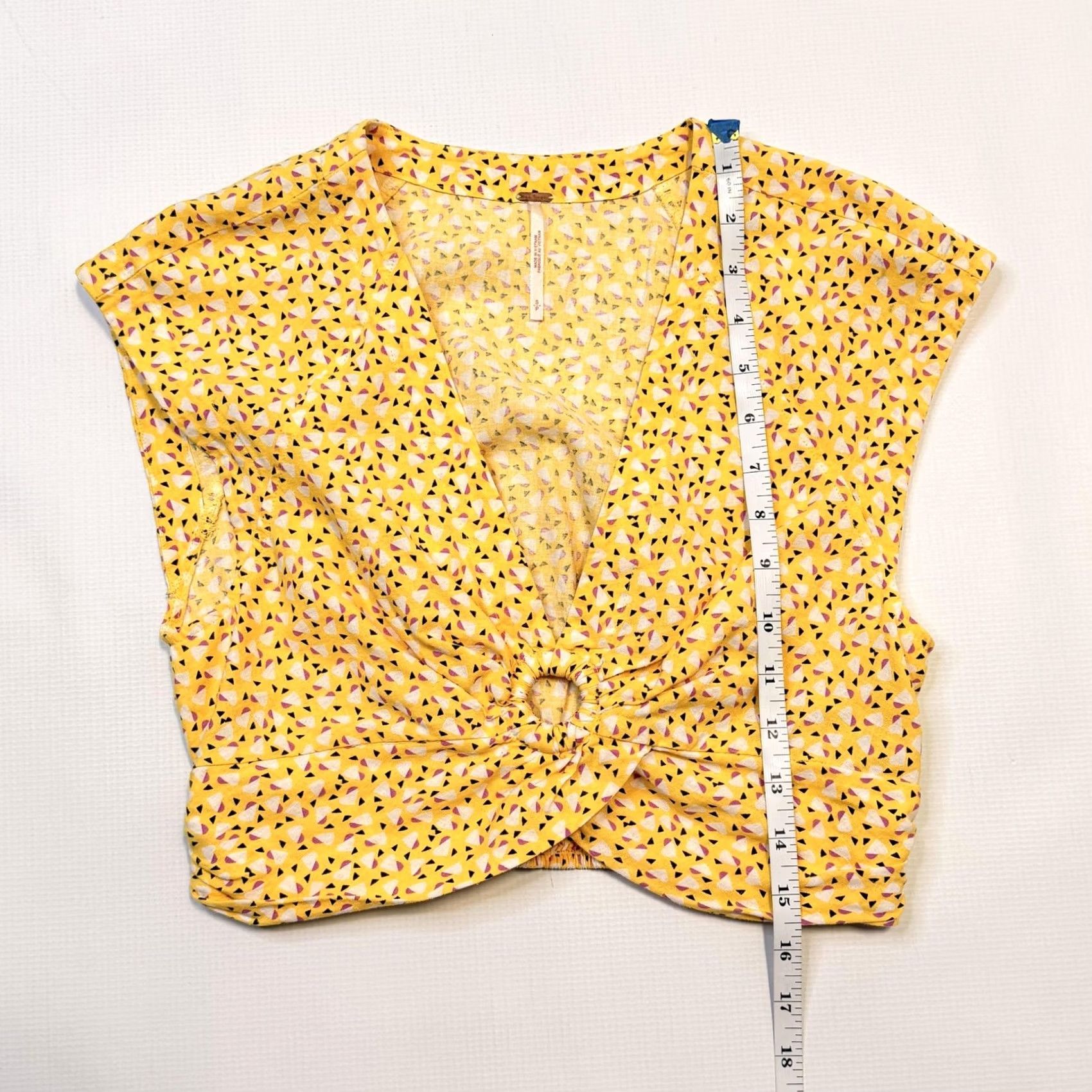 Free People Free People Blouse Womens S Yellow Geometric Ring Cropped Cap Sleeve Top Size S / US 4 / IT 40 - 7 Thumbnail