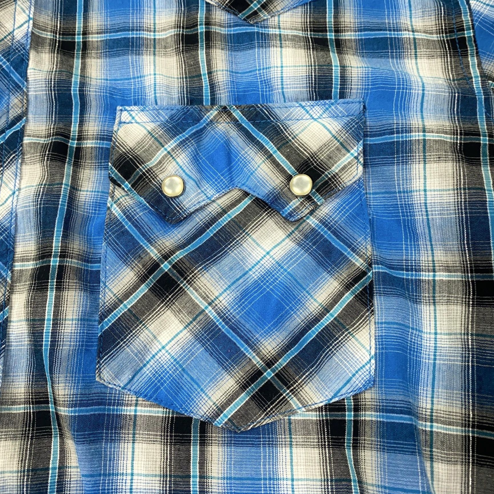 Wrangler Wrangler Shirt Large Blue Plaid Western Fashion Snap Pearl Pockets Rodeo Mens Size US L / EU 52-54 / 3 - 2 Thumbnail