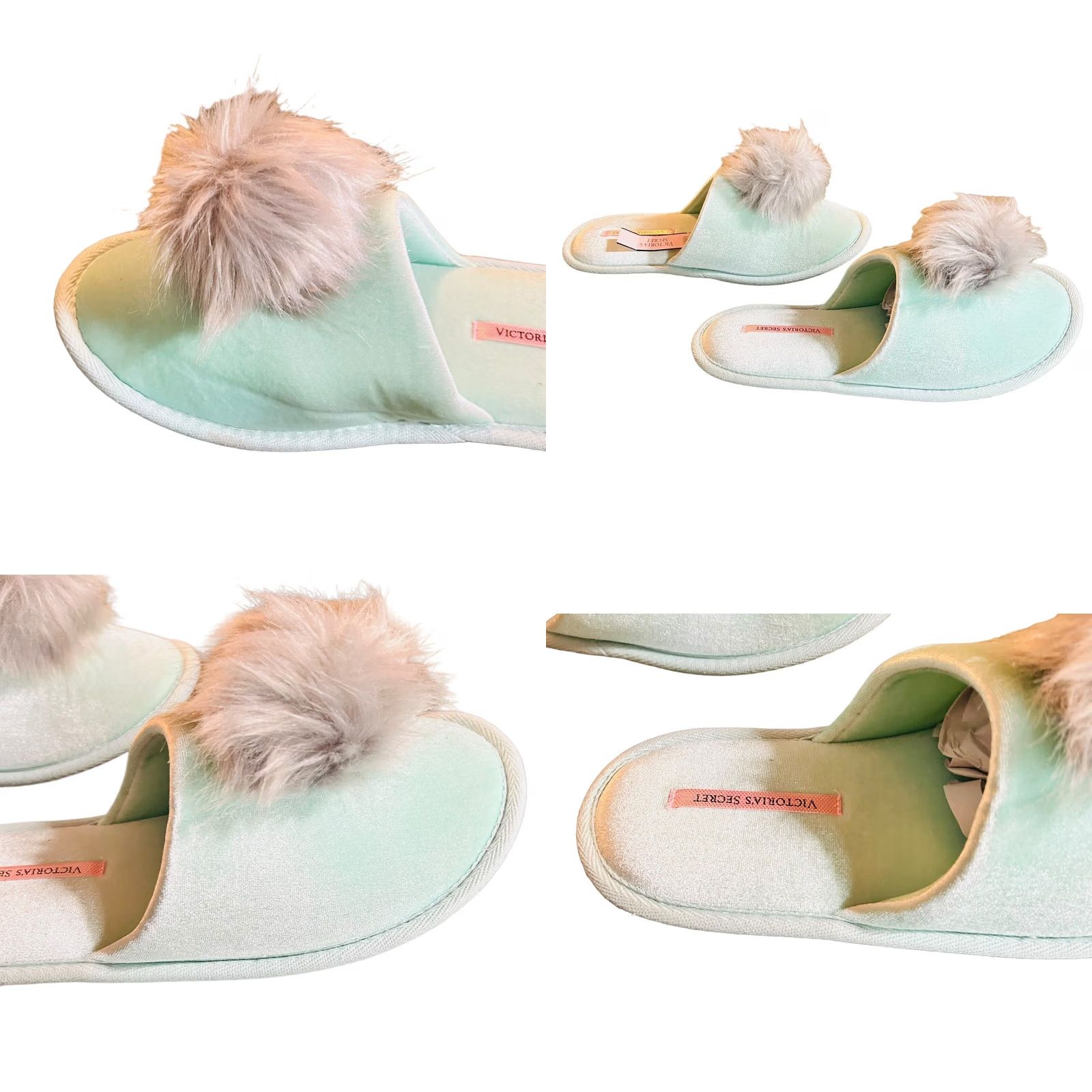 Victoria's Secret Victoria's Secret Slippers Mint Green Women LG 9/10 Gray Faux Fur Pom-Pom NWT Slippers Womens Size ONE SIZE - 8 Thumbnail