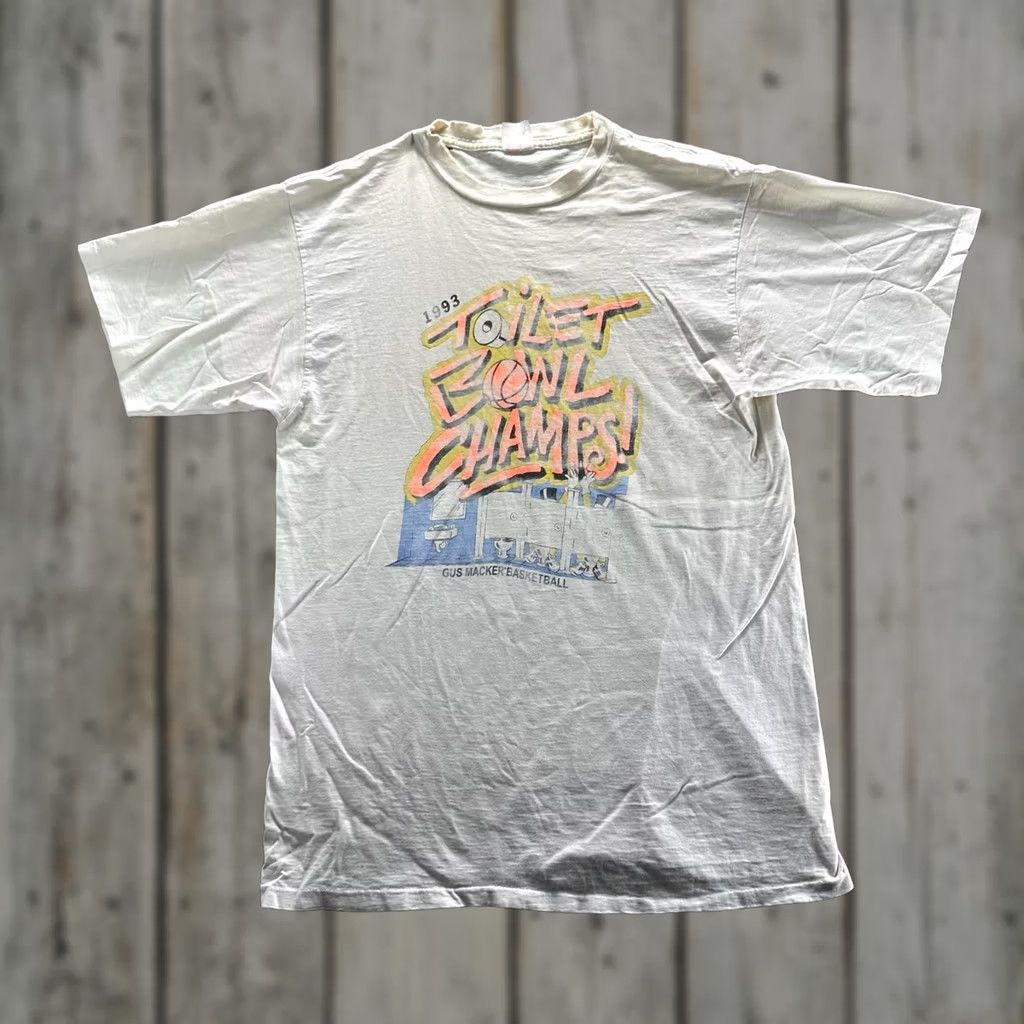 Vintage VINTAGE Gus Macker Shirt XL White Toilet Bowl Champs Graphic Tee 90s Mens Size US XL / EU 56 / 4 - 1 Thumbnail