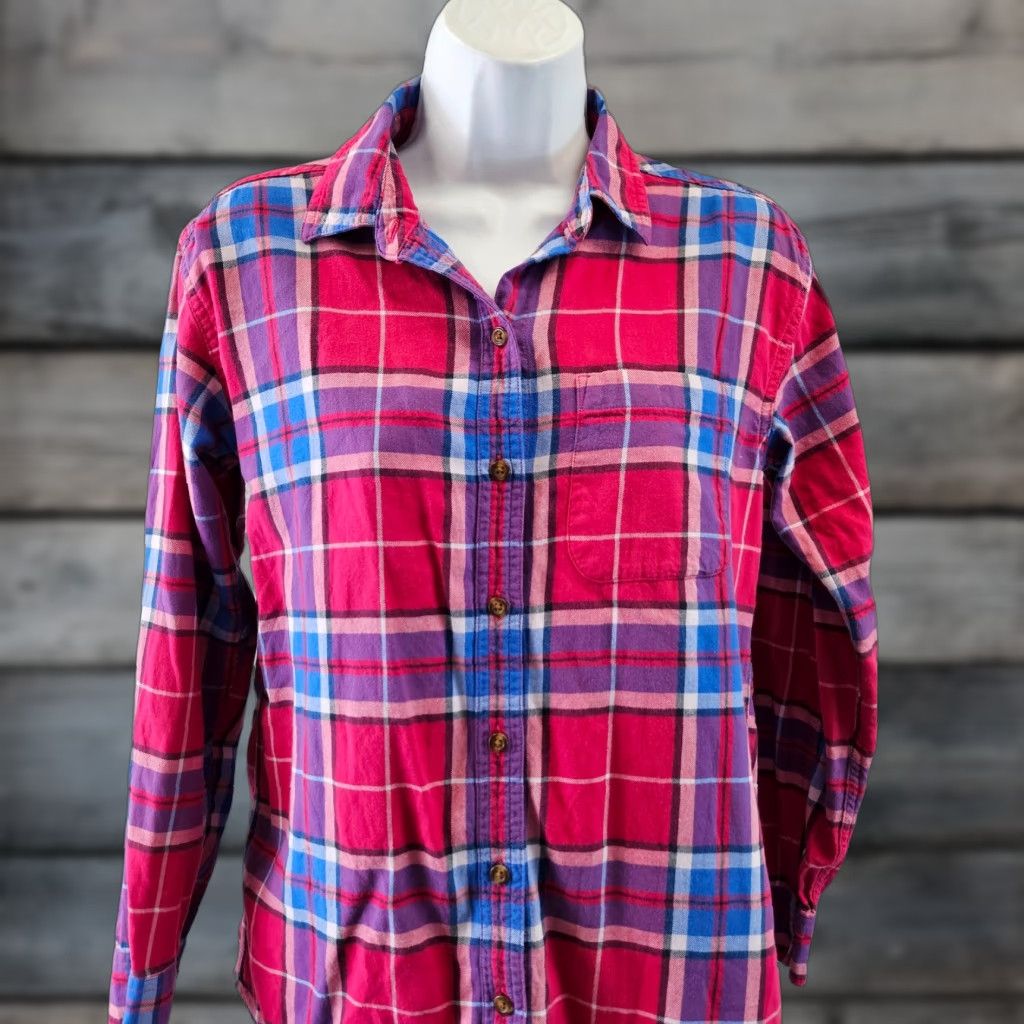 Eddie Bauer Eddie Bauer Womens Button Front Shirt XS Pink Blue Plaid Cotton Long Sleeve Shirt Womens XS Redraft Size XS / US 0-2 / IT 36-38 - 1 Thumbnail