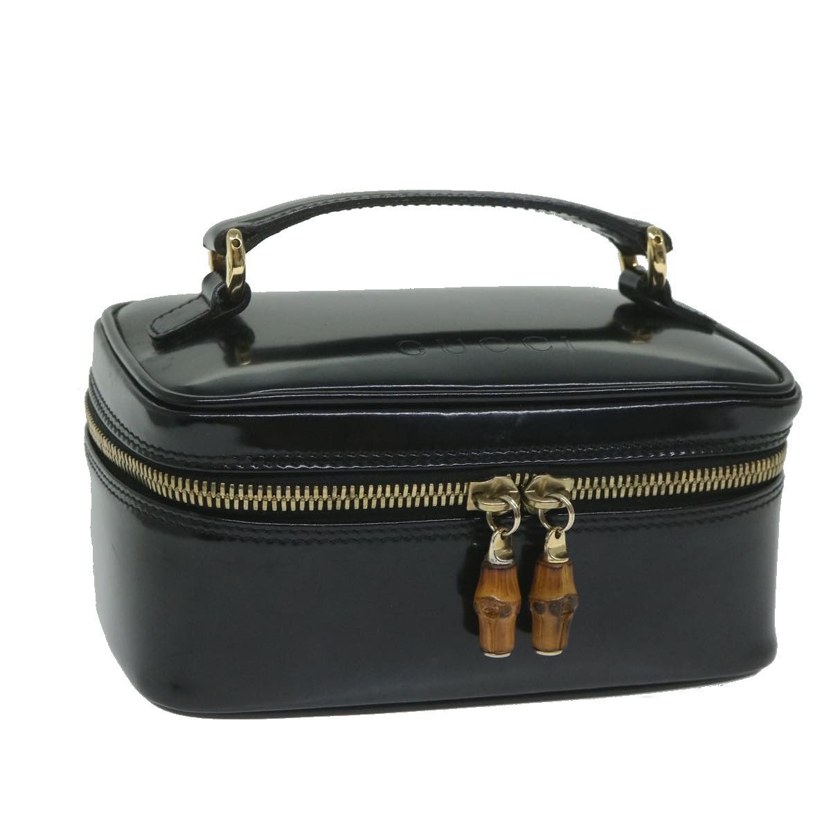 image of Gucci Vanity Cosmetic Pouch Patent Leather Black 032 1956 0151 Auth 63941, Women's