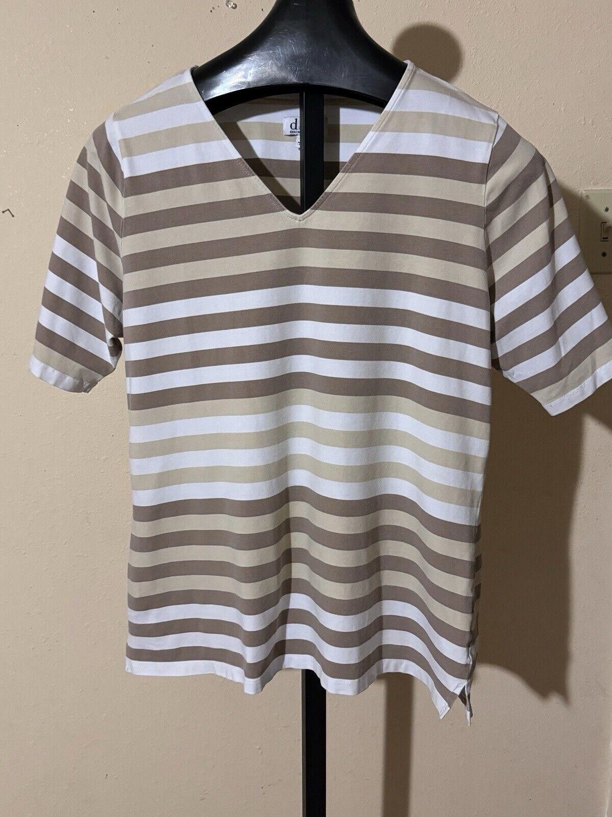 Denim & Co. Denim & Company Brown Khaki & White Striped Top Sz L Size L / US 10 / IT 46 - 1 Thumbnail