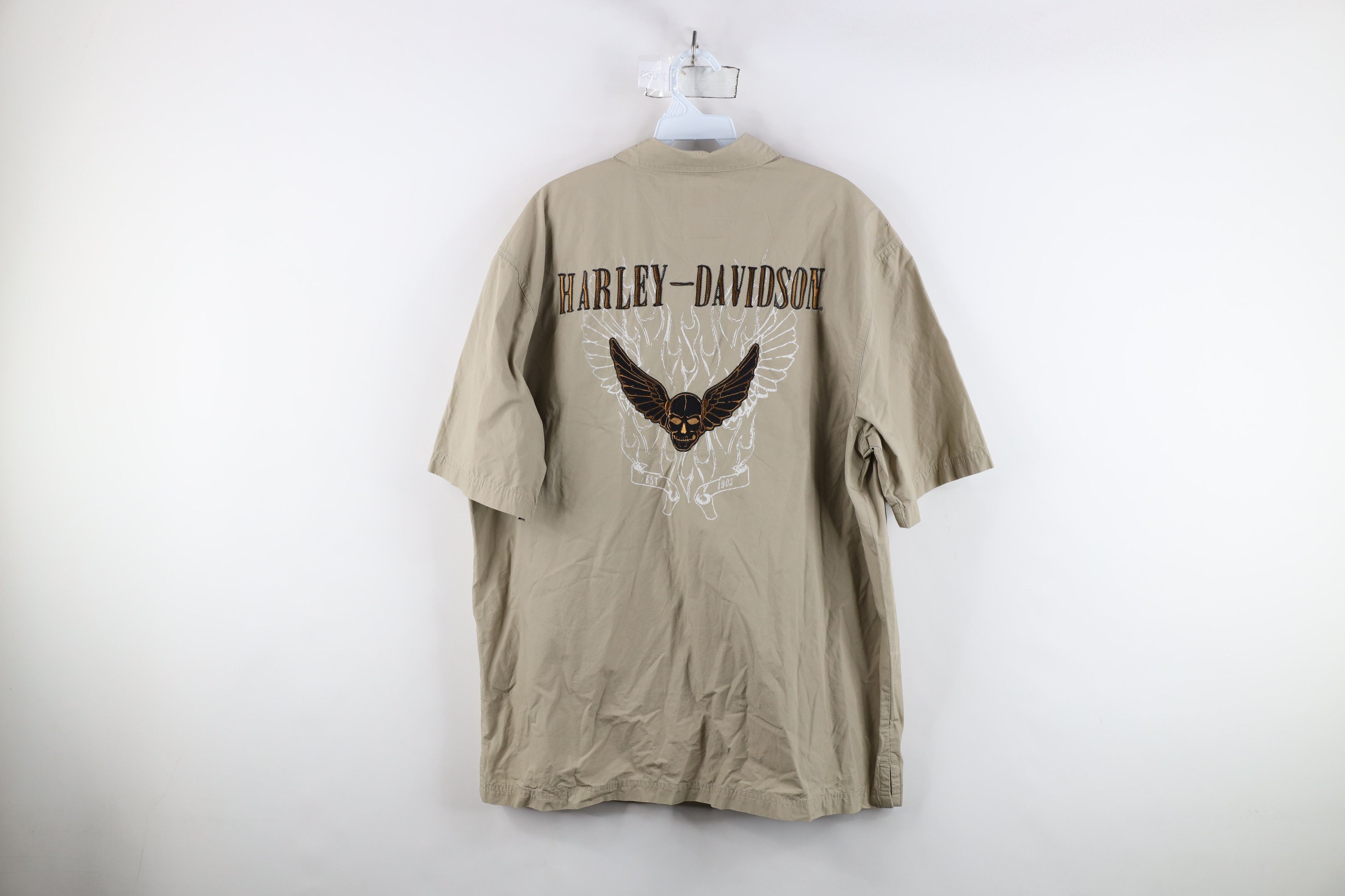 Harley Davidson × Vintage Vintage Harley Davidson Skull Short Sleeve Button Shirt Size US L / EU 52-54 / 3 - 12 Thumbnail