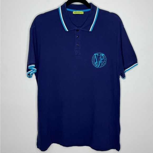Versace Jeans Embroidered Logo Polo Shirt Blue Men's Large